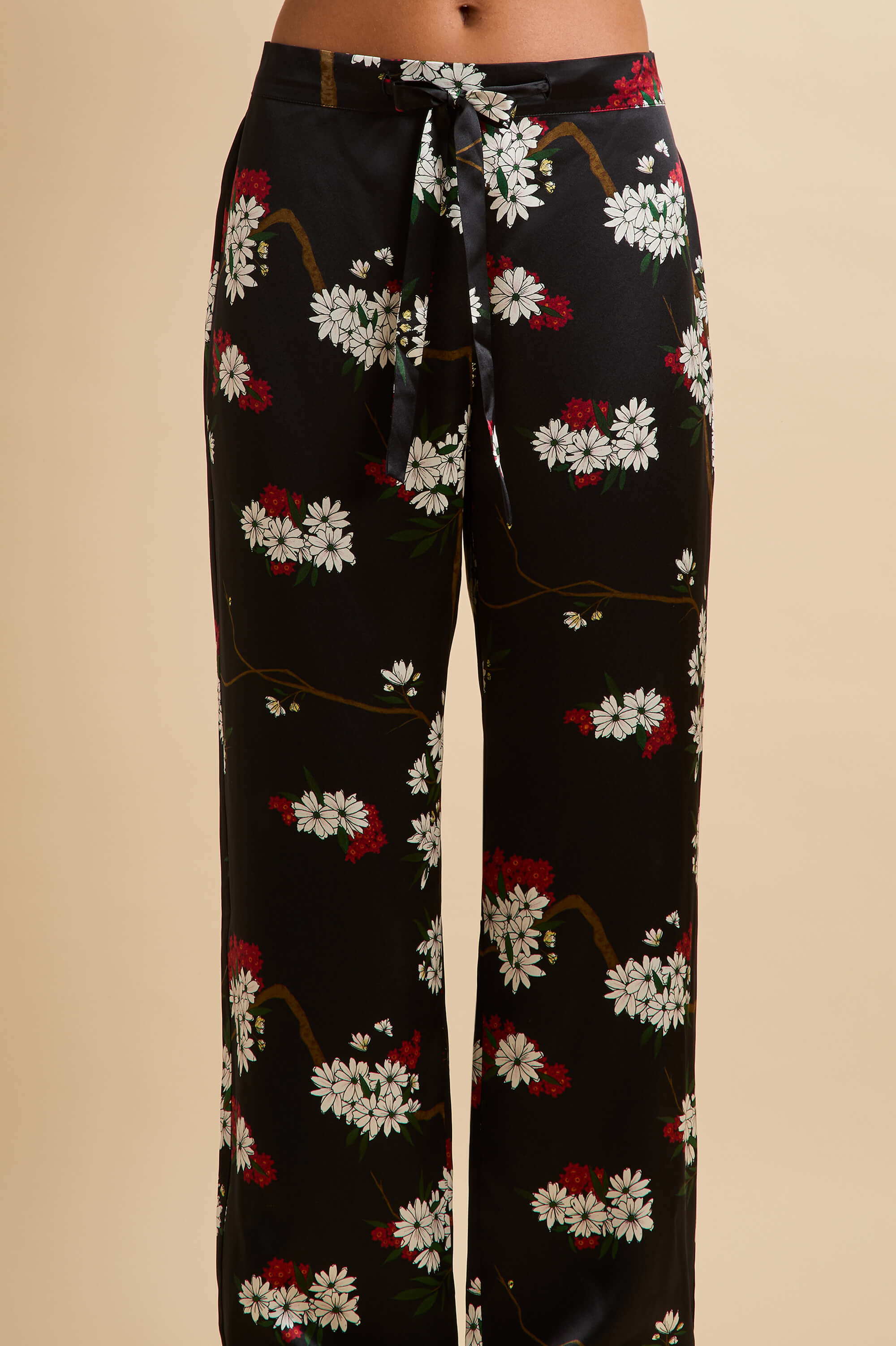 Lila René Black Blossom Pyjamas in Silk Satin
