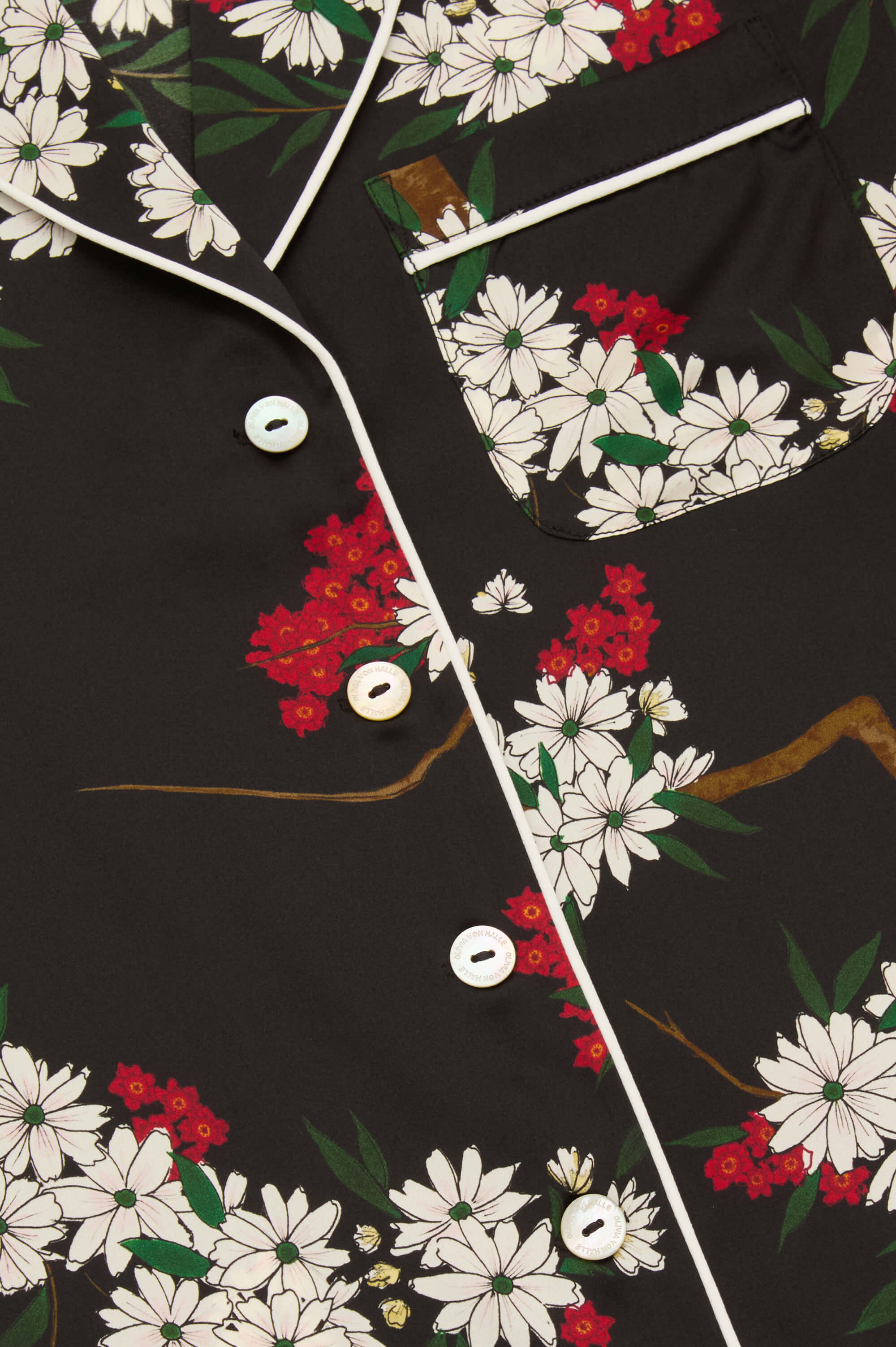 Lila René Black Blossom Pyjamas in Silk Satin