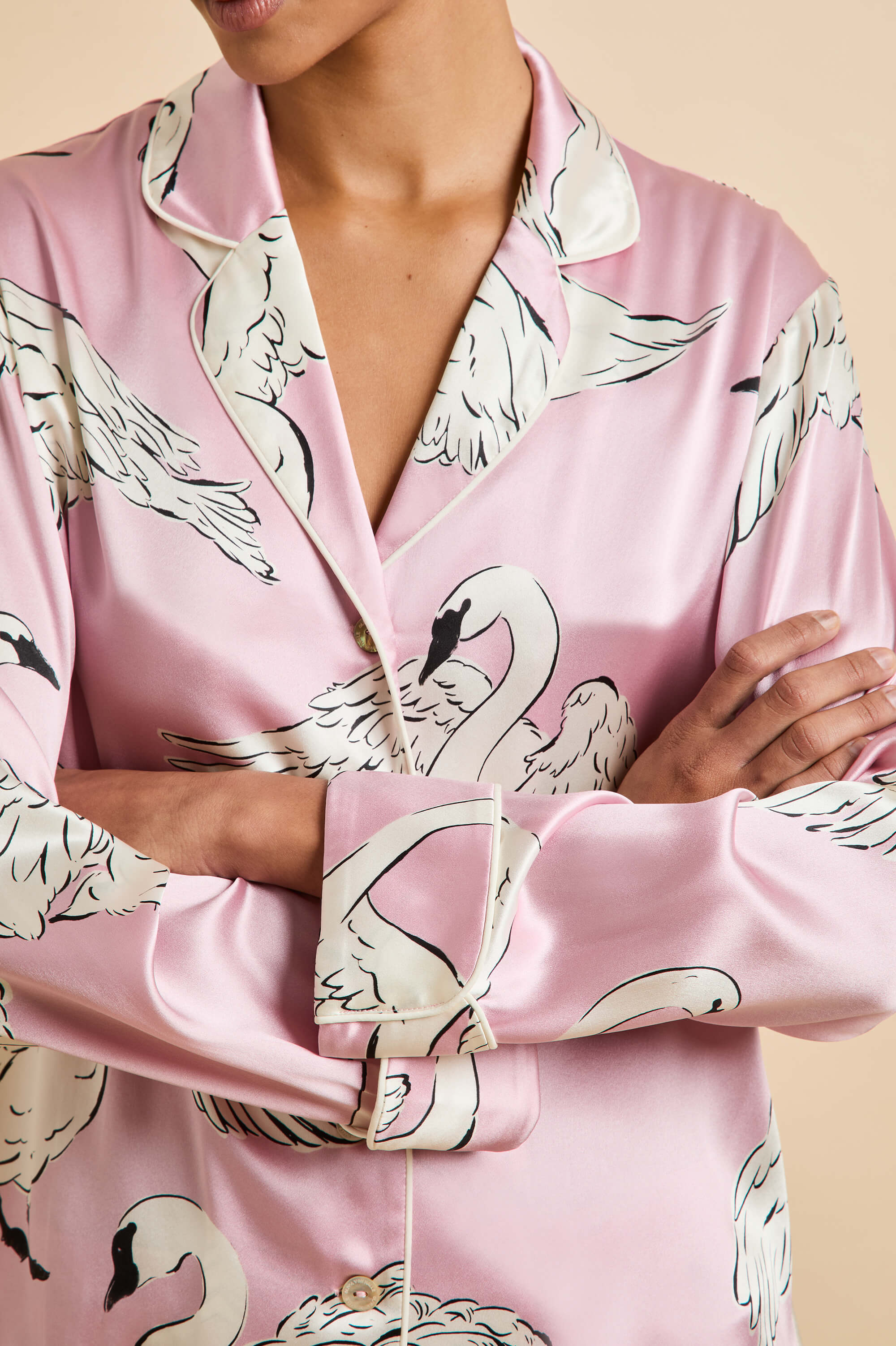 Lila Selene Pink Swan Pyjamas in Silk Satin