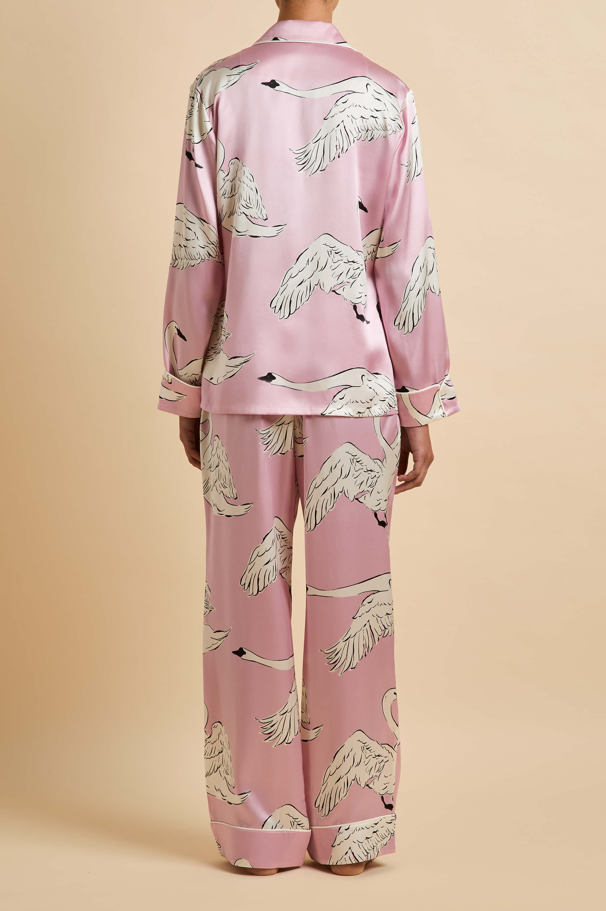 Lila Selene Pink Swan Pyjamas in Silk Satin