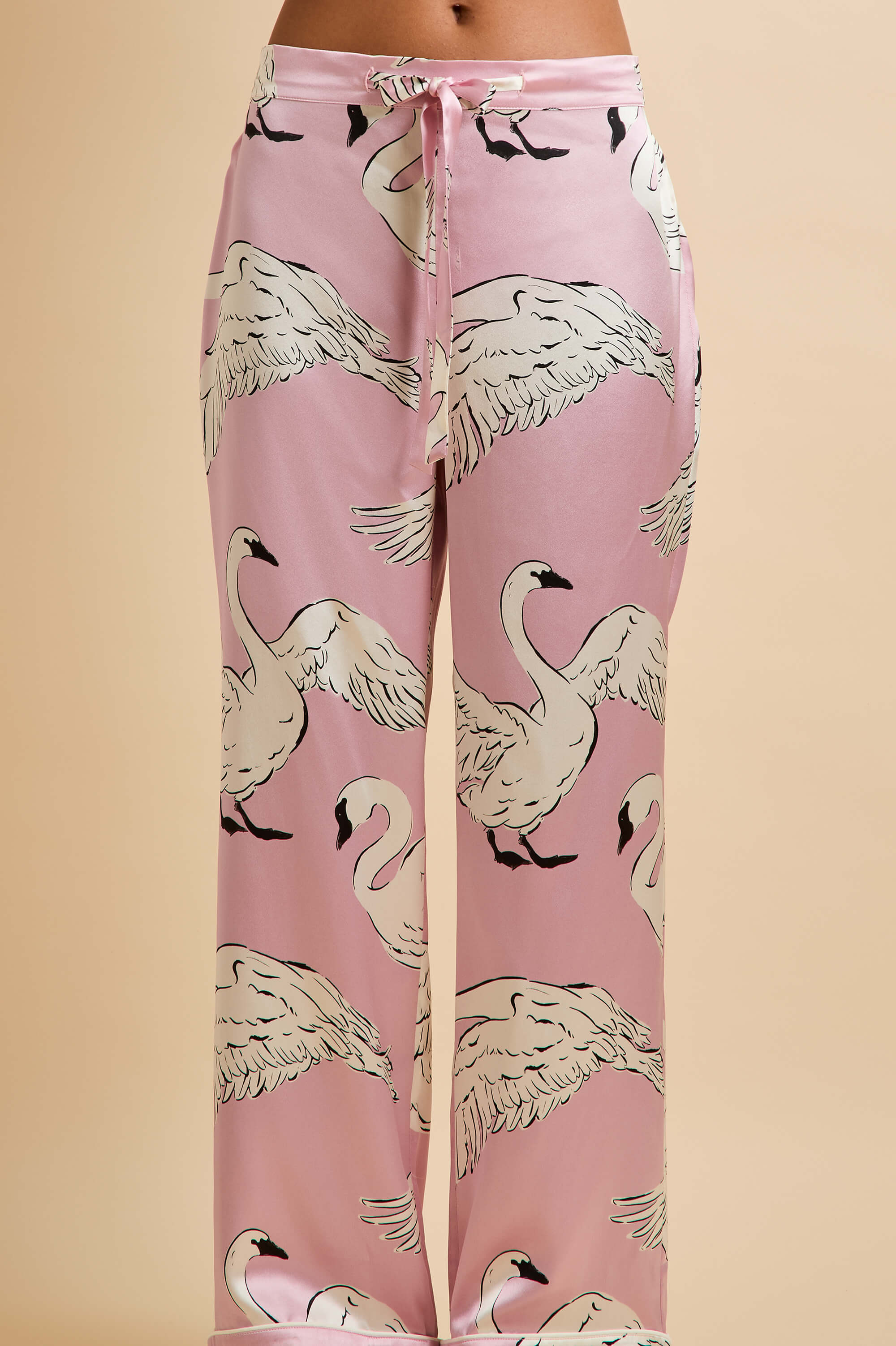 Lila Selene Pink Swan Pyjamas in Silk Satin