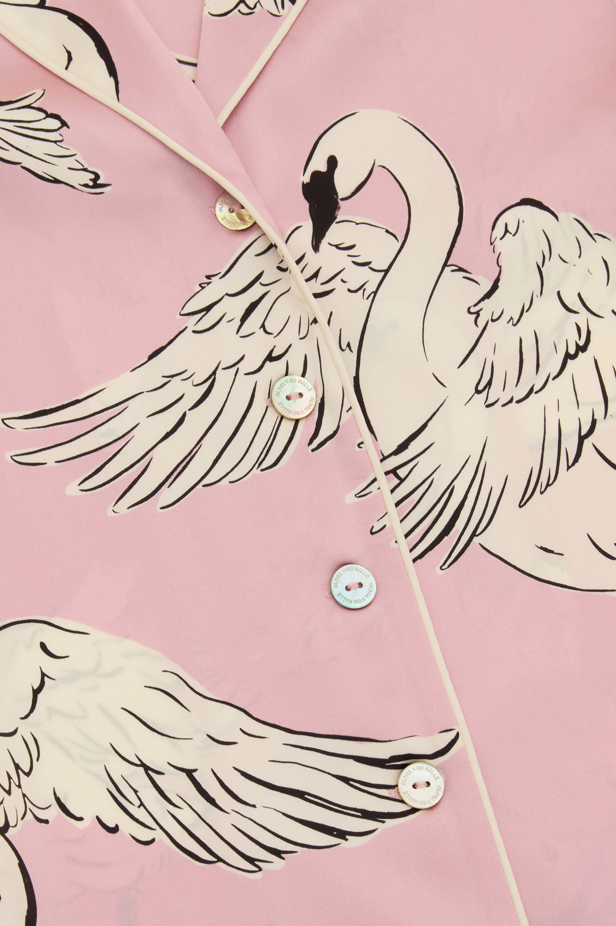 Lila Selene Pink Swan Pyjamas in Silk Satin