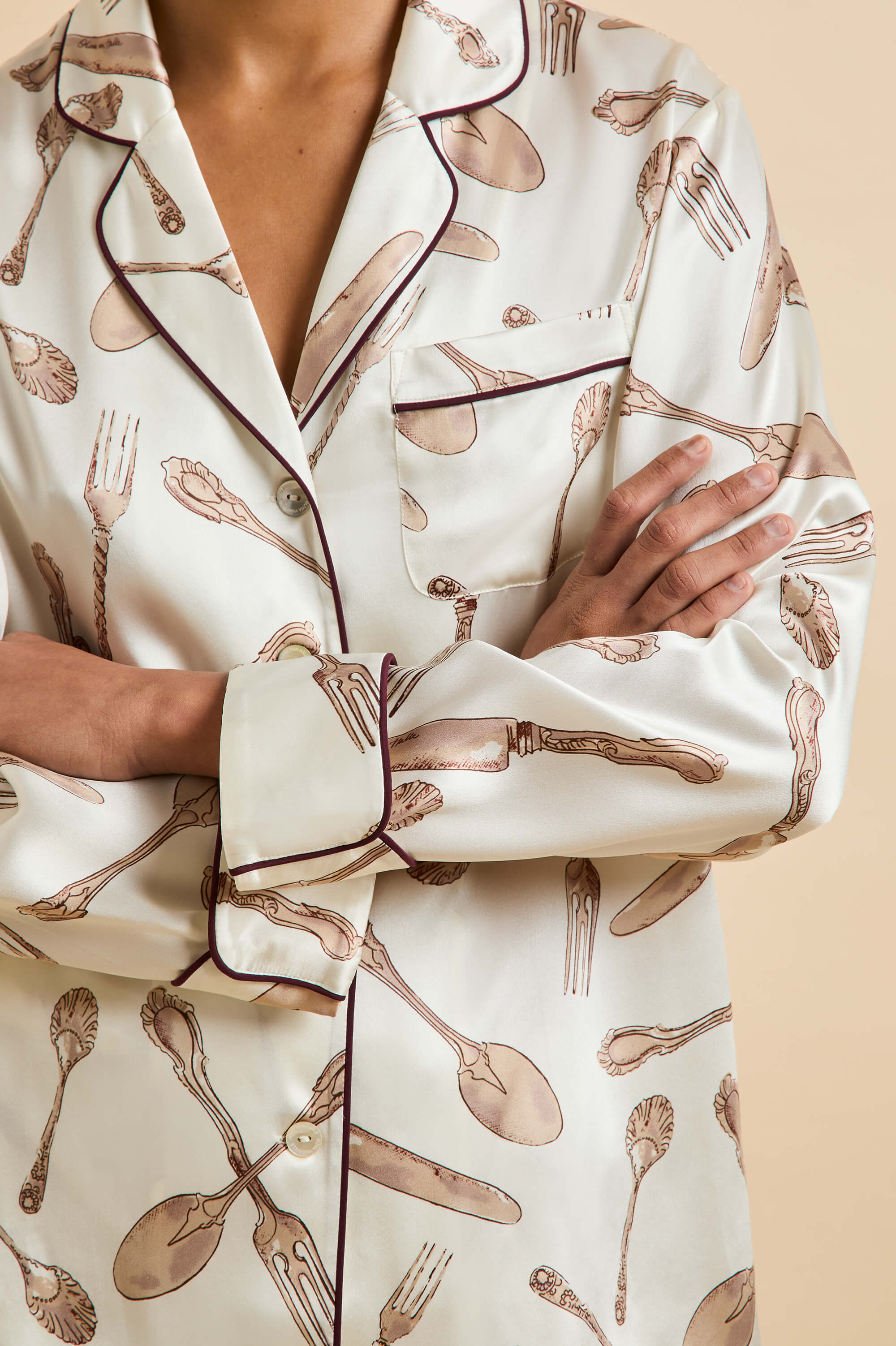 lila sevilla cream silverware pyjamas in silk satin 