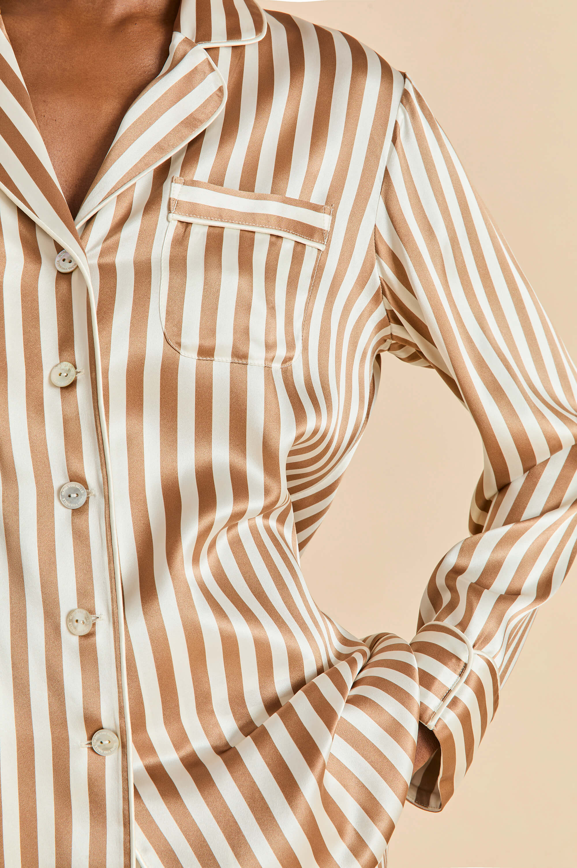 lila solene beige stripe pyjamas in silk satin 