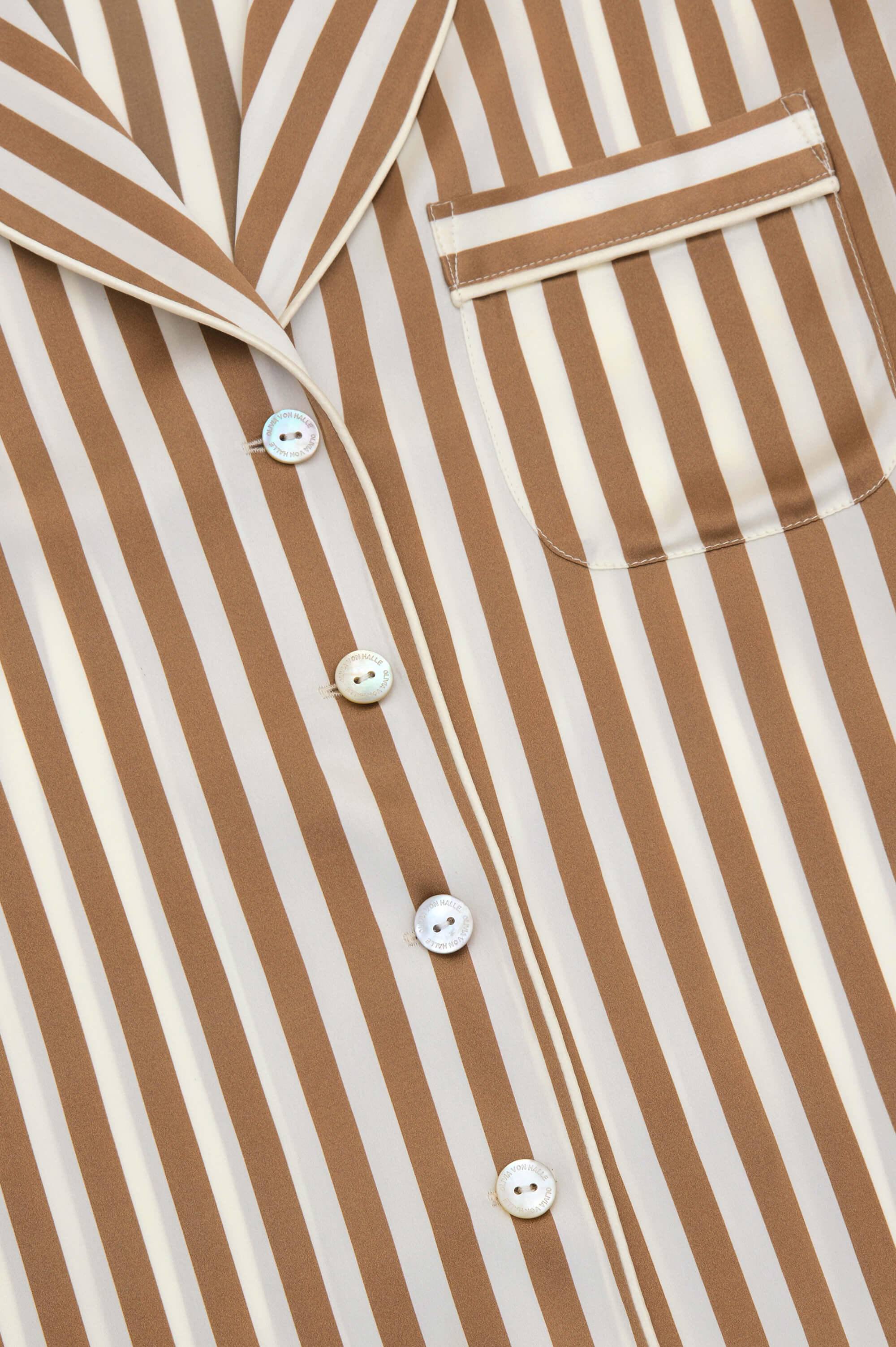 Lila Solene Beige Stripe Pajamas in Silk Satin