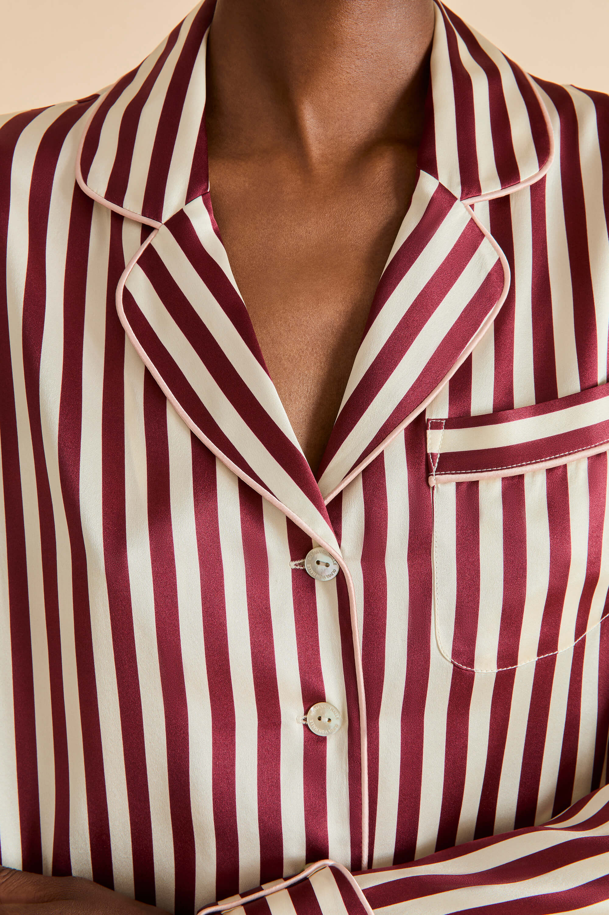 Lila Soren Burgundy Stripe Pyjamas in Silk Satin
