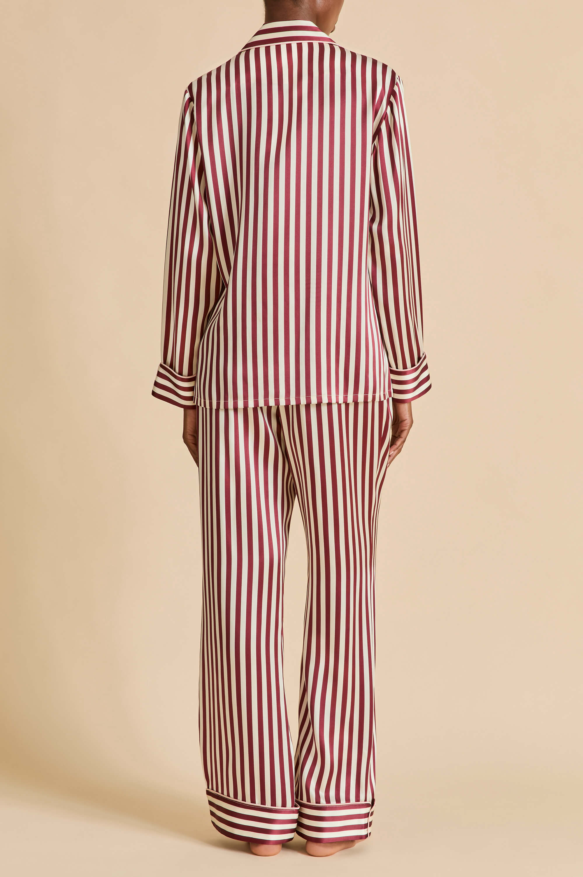 Lila Soren Burgundy Stripe Pyjamas in Silk Satin