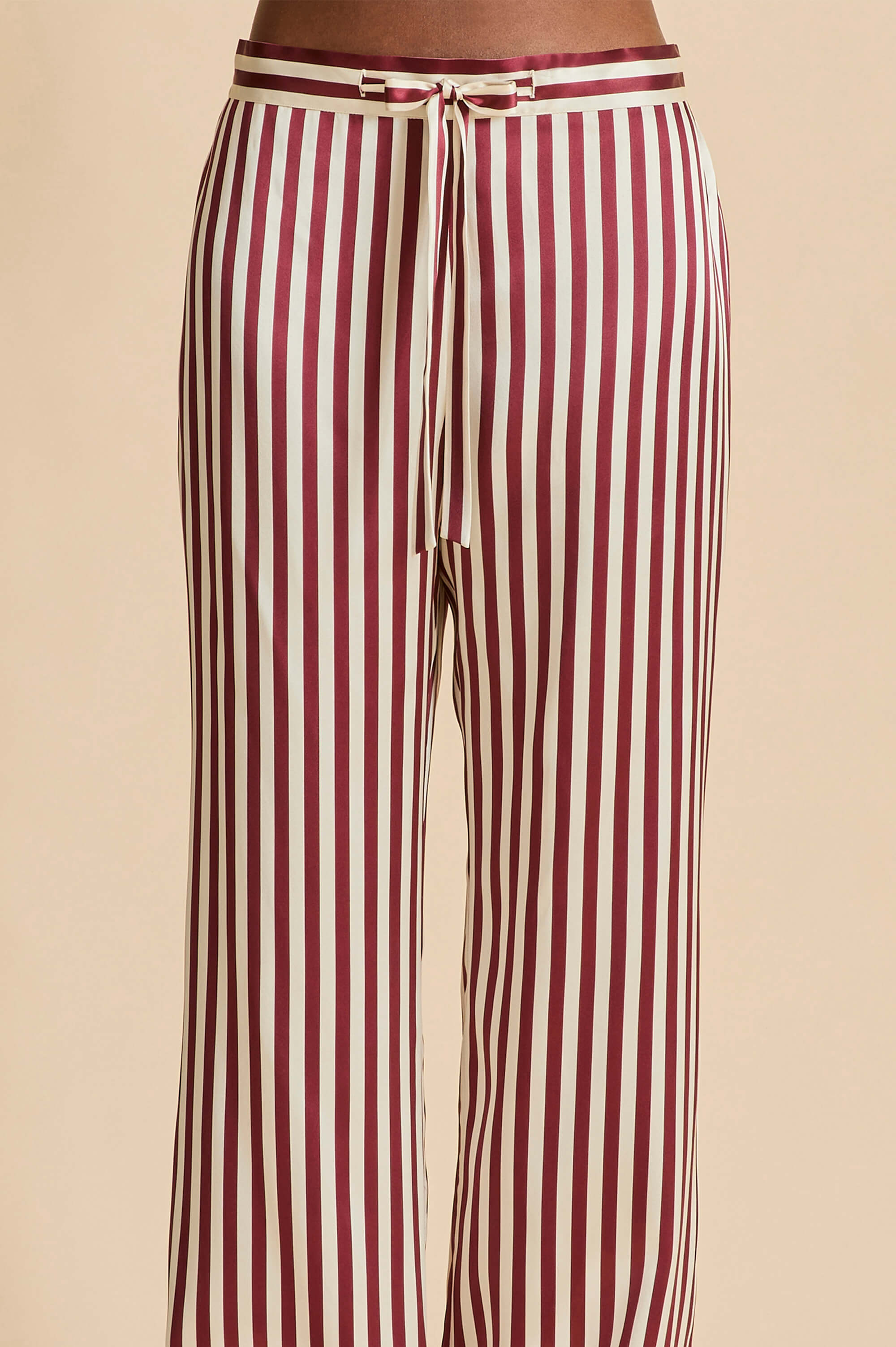 Lila Soren Burgundy Stripe Pyjamas in Silk Satin