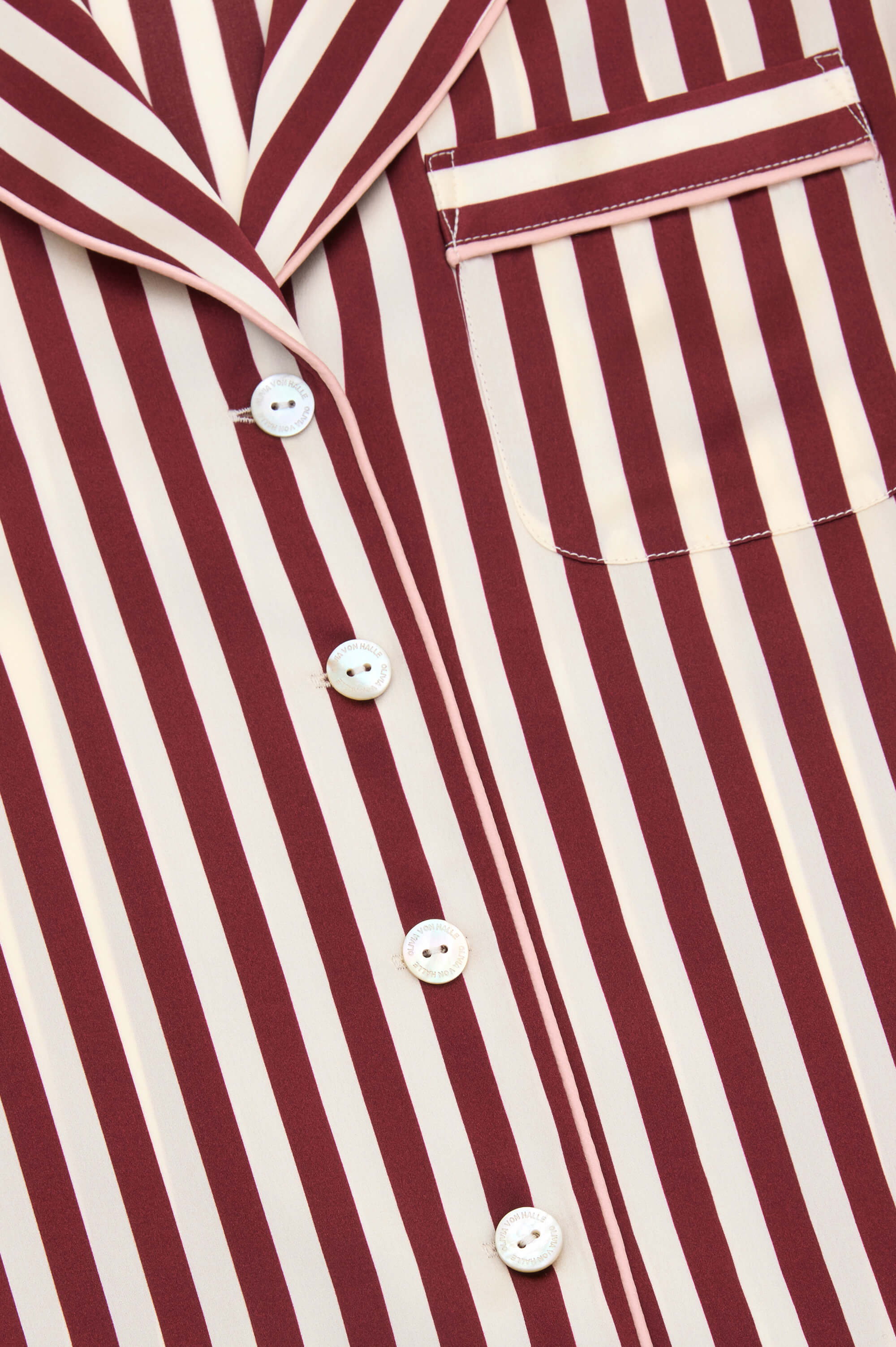 Lila Soren Burgundy Stripe Pyjamas in Silk Satin