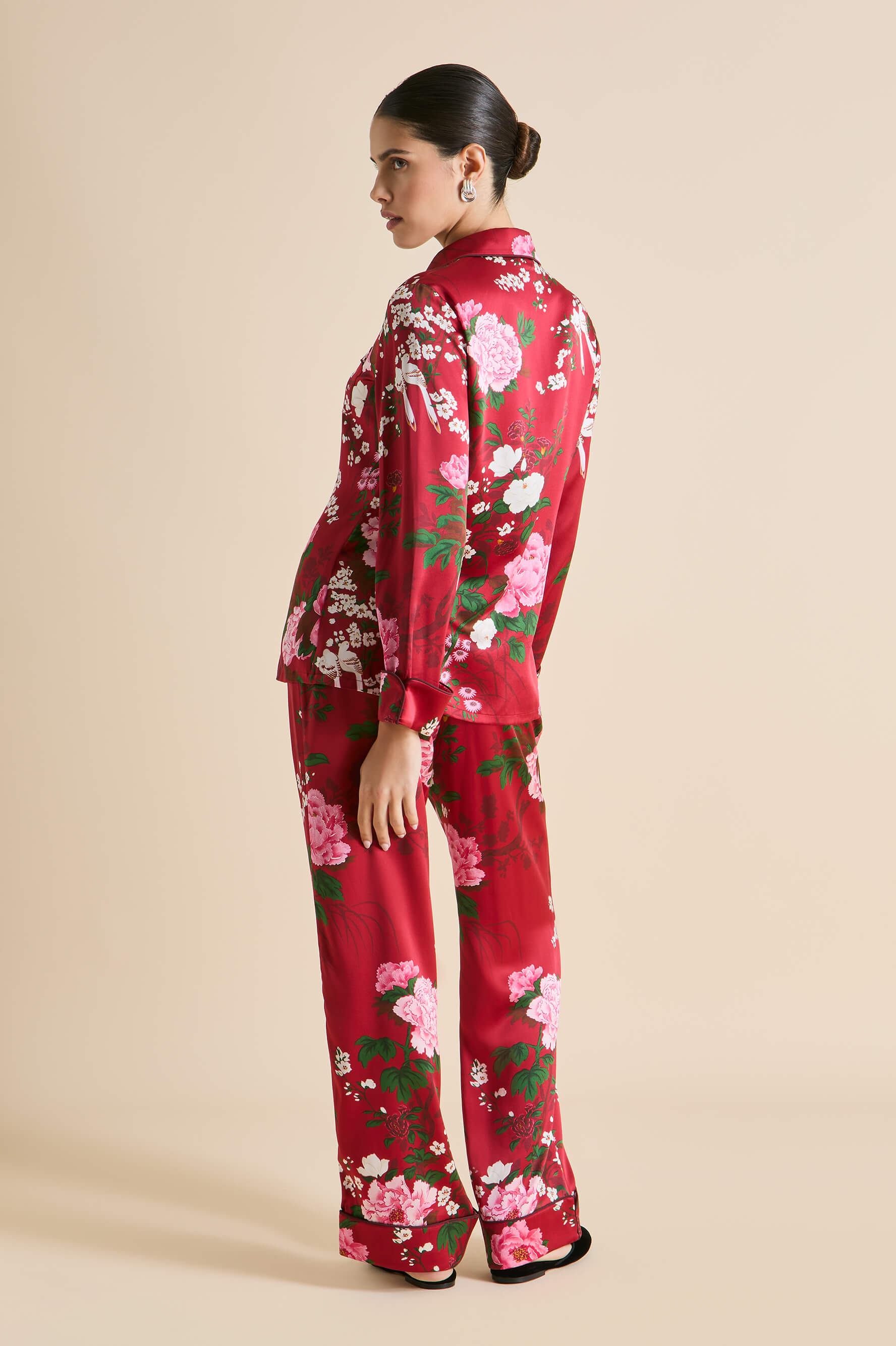 Lila Tardieu Red Floral Pyjamas in Silk Satin