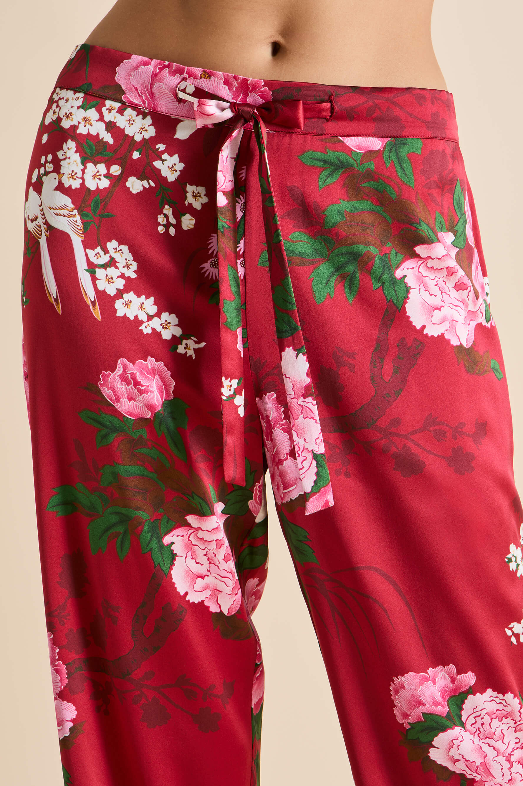 Lila Tardieu Red Floral Pyjamas in Silk Satin