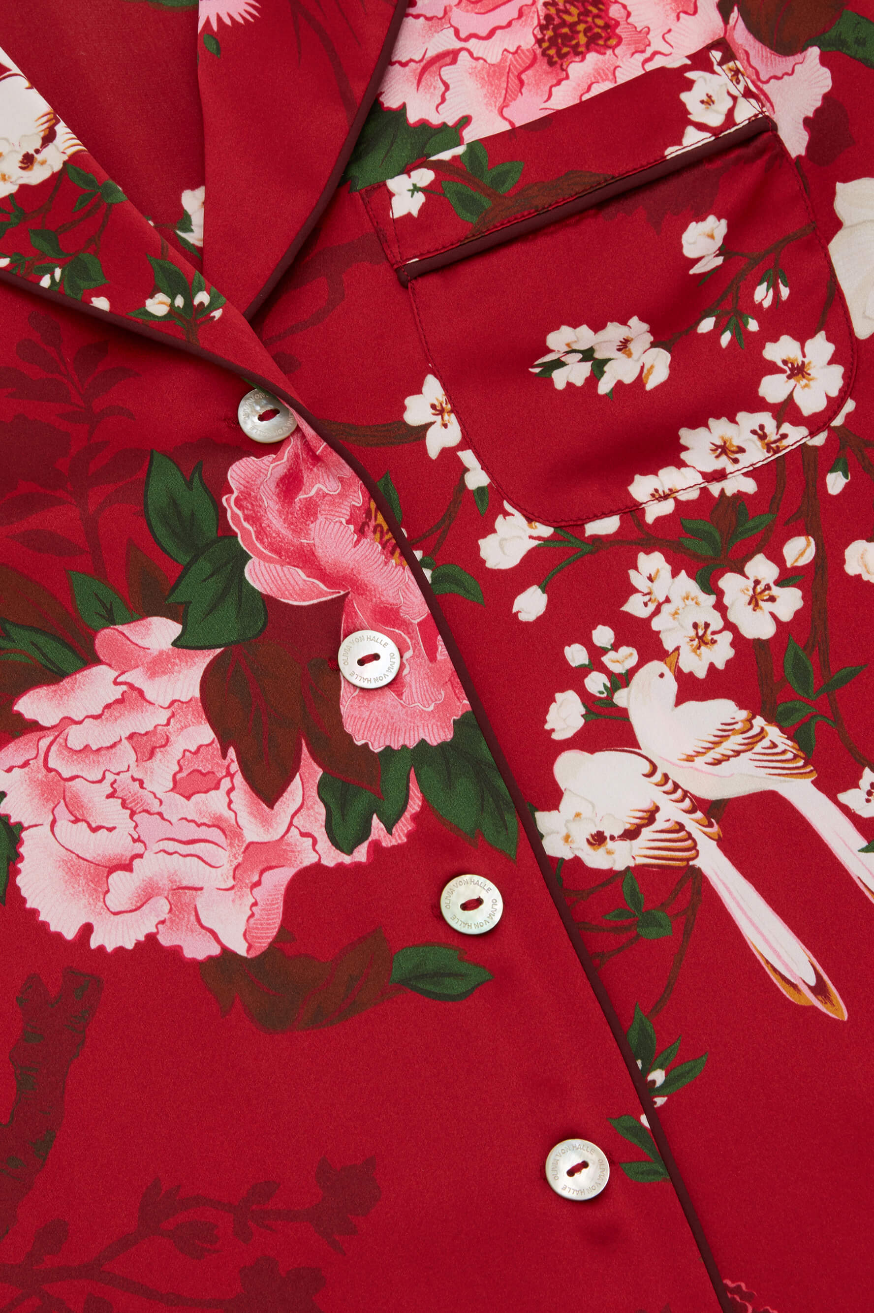 Lila Tardieu Red Floral Pyjamas in Silk Satin