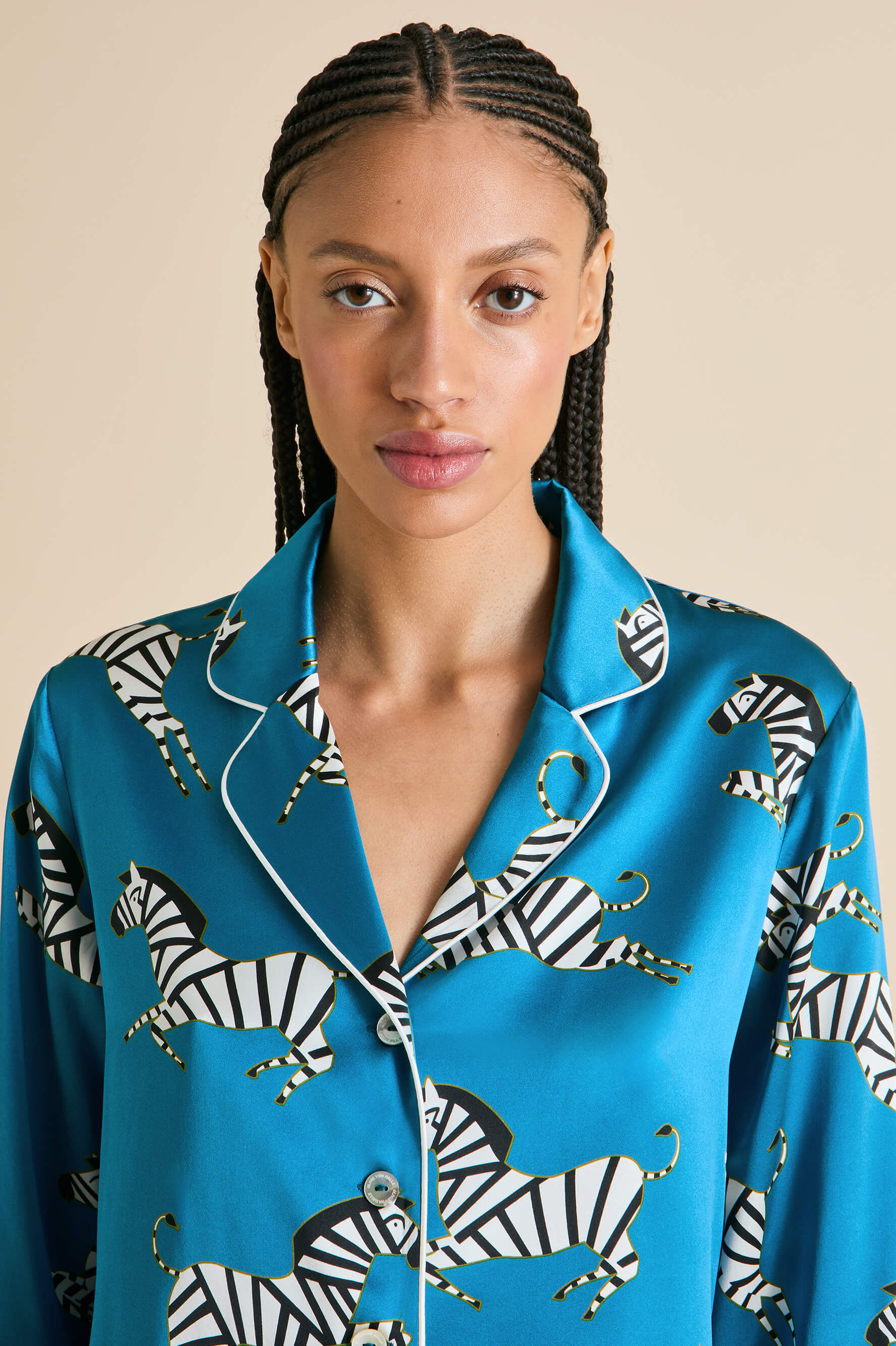 Lila Zora Blue Zebra Pyjamas in Silk Satin