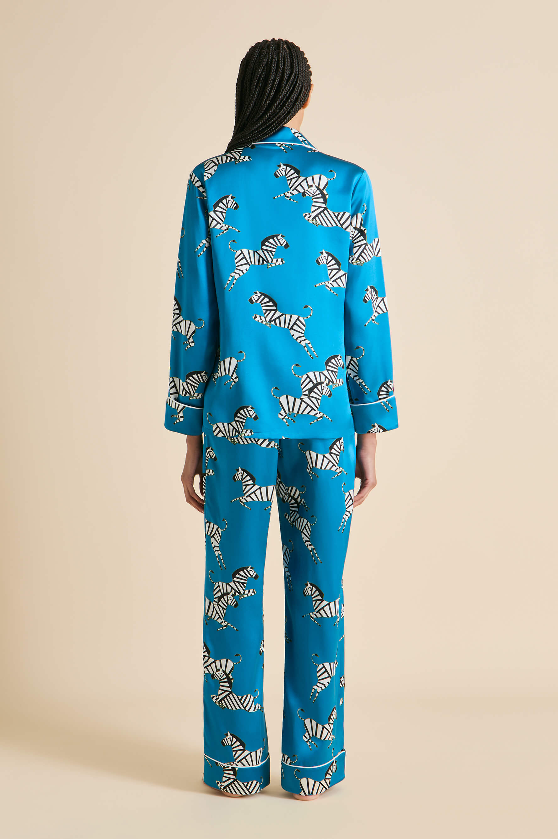 Lila Zora Blue Zebra Pyjamas in Silk Satin