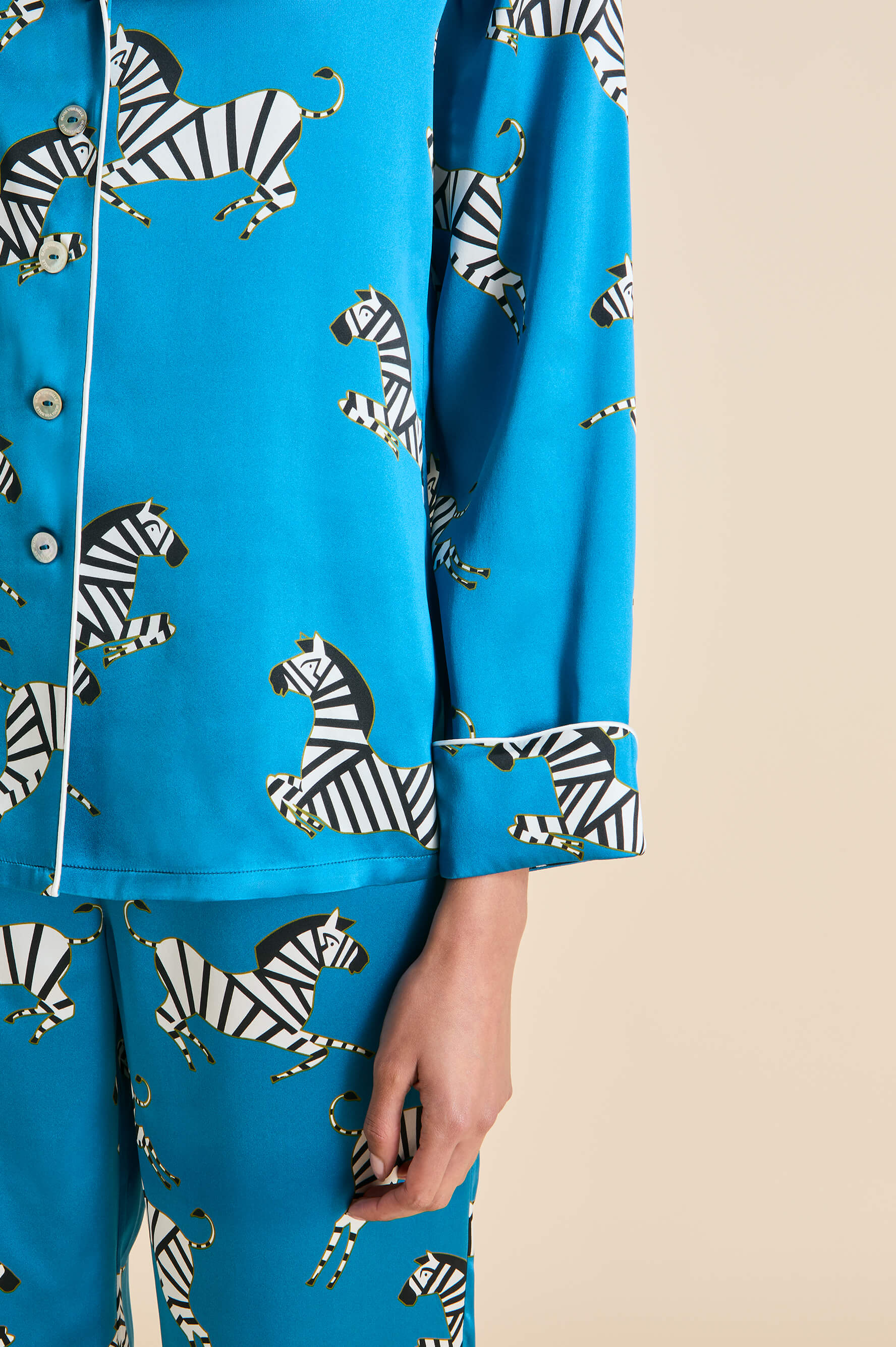 Lila Zora Blue Zebra Pyjamas in Silk Satin