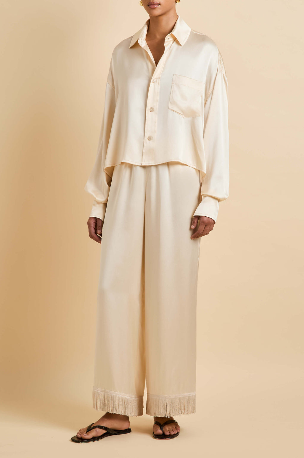 Lita Bone Cream Pyjamas in Silk Satin
