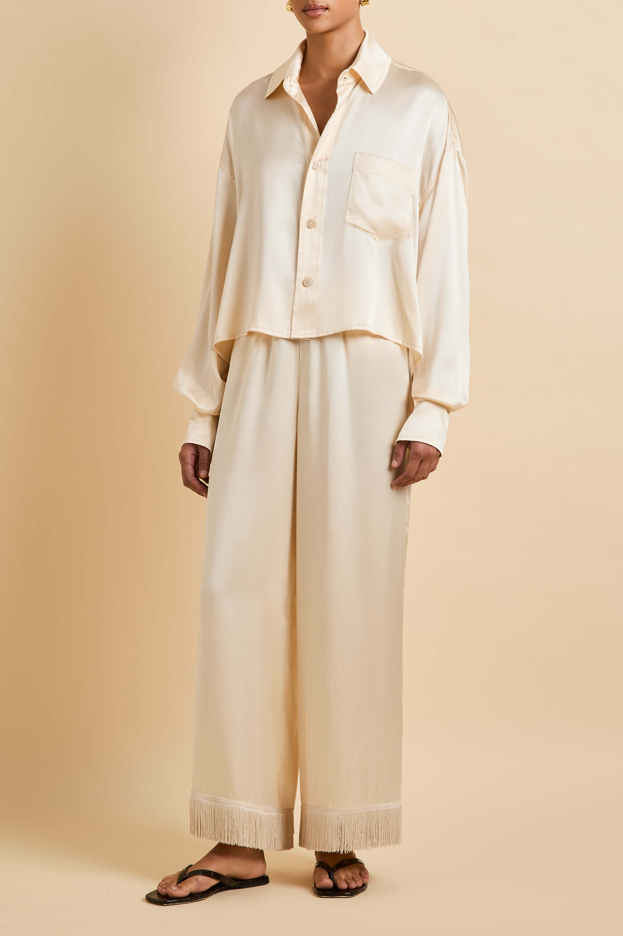 lita bone cream pajamas in silk satin