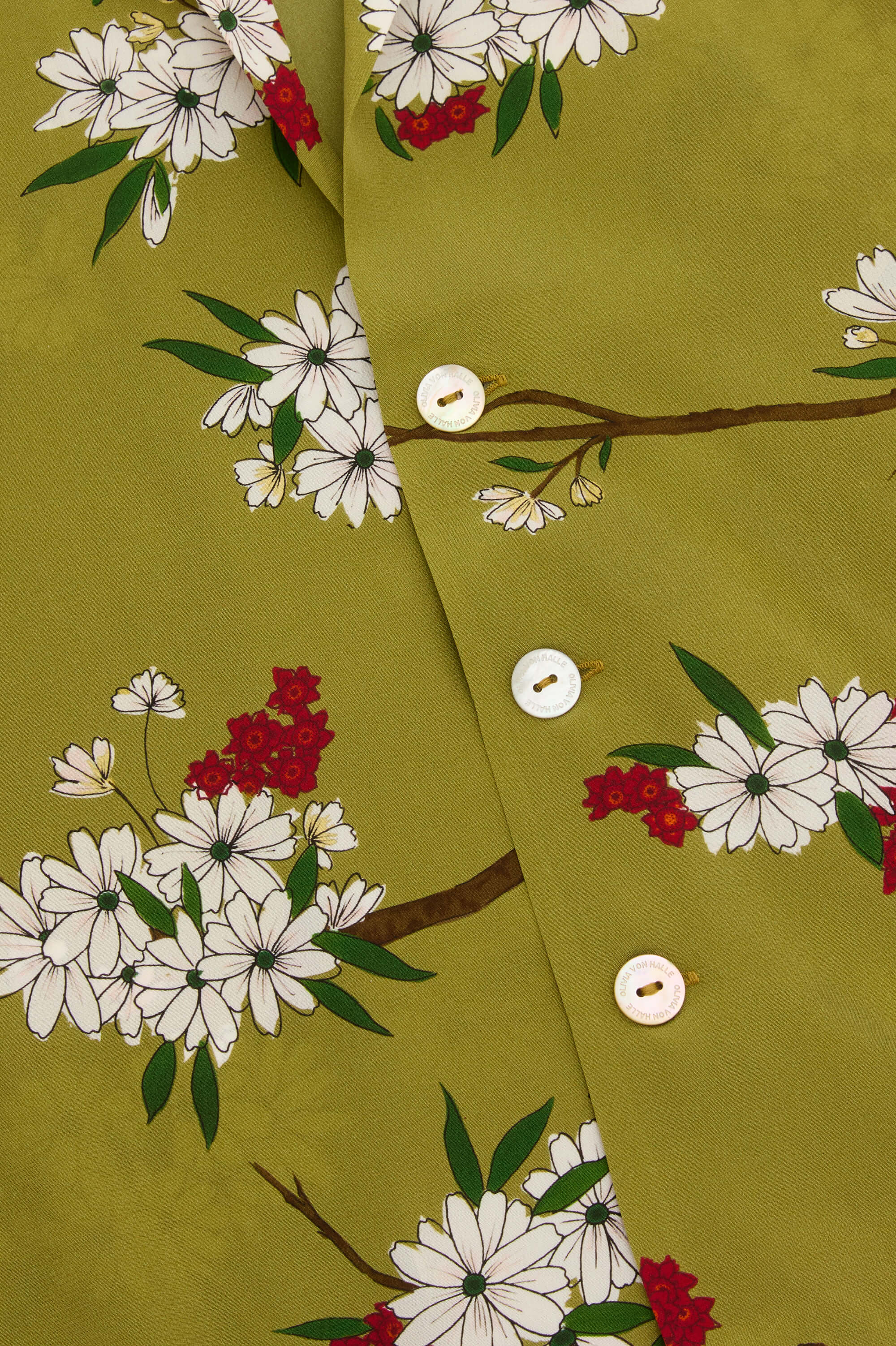 Lucia Cecille Green Blossom Pajamas in Silk Crêpe de Chine