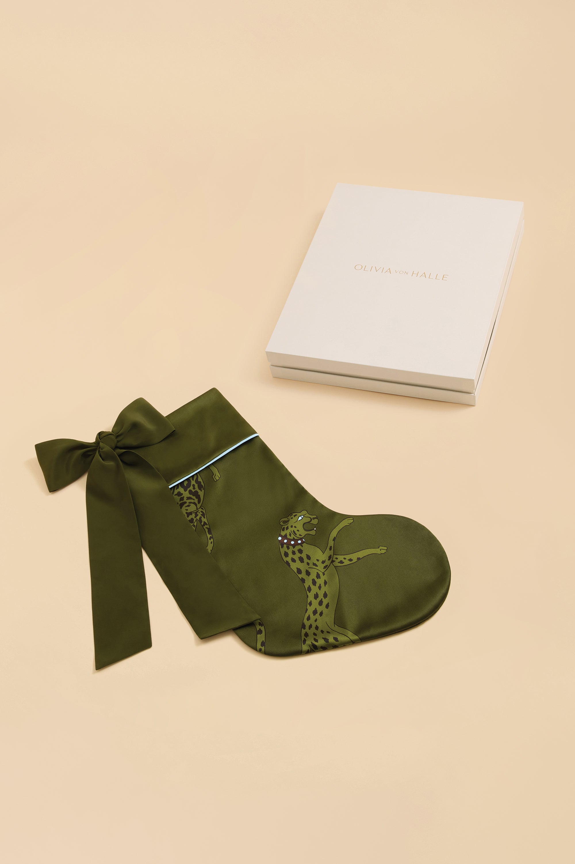 Lumiere Cosmos Green Leopard Stocking in Silk Satin