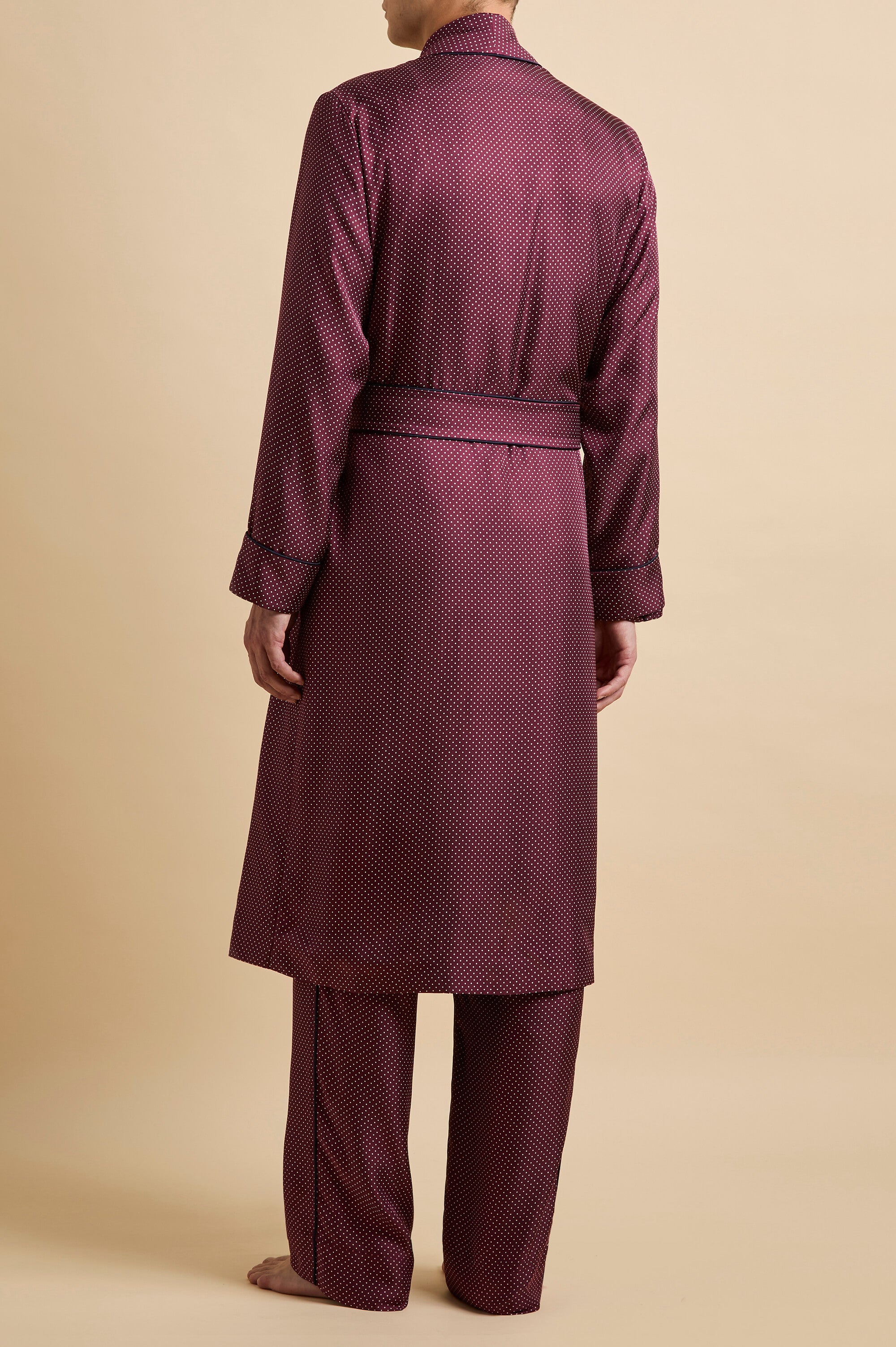 Mescal Bastien Burgundy Polka Dot Robe in Silk Twill