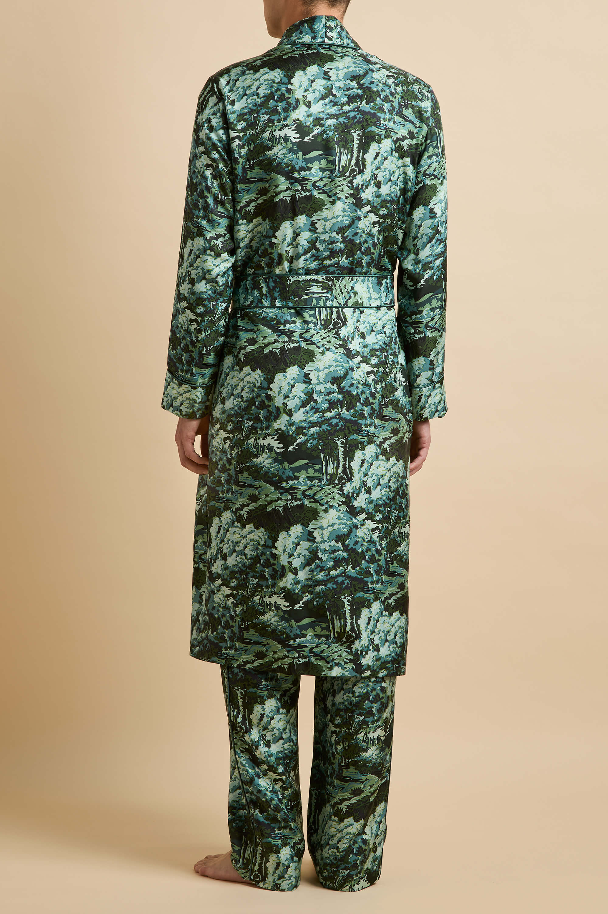 Mescal Linden Green Forest Robe in Silk Twill