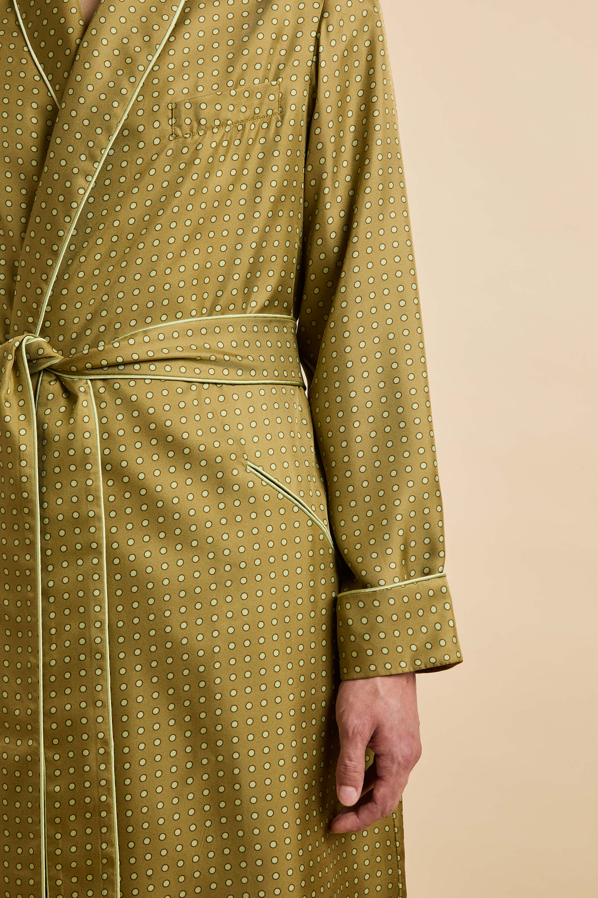 mescal lucien gold polka dot robe in silk twill 