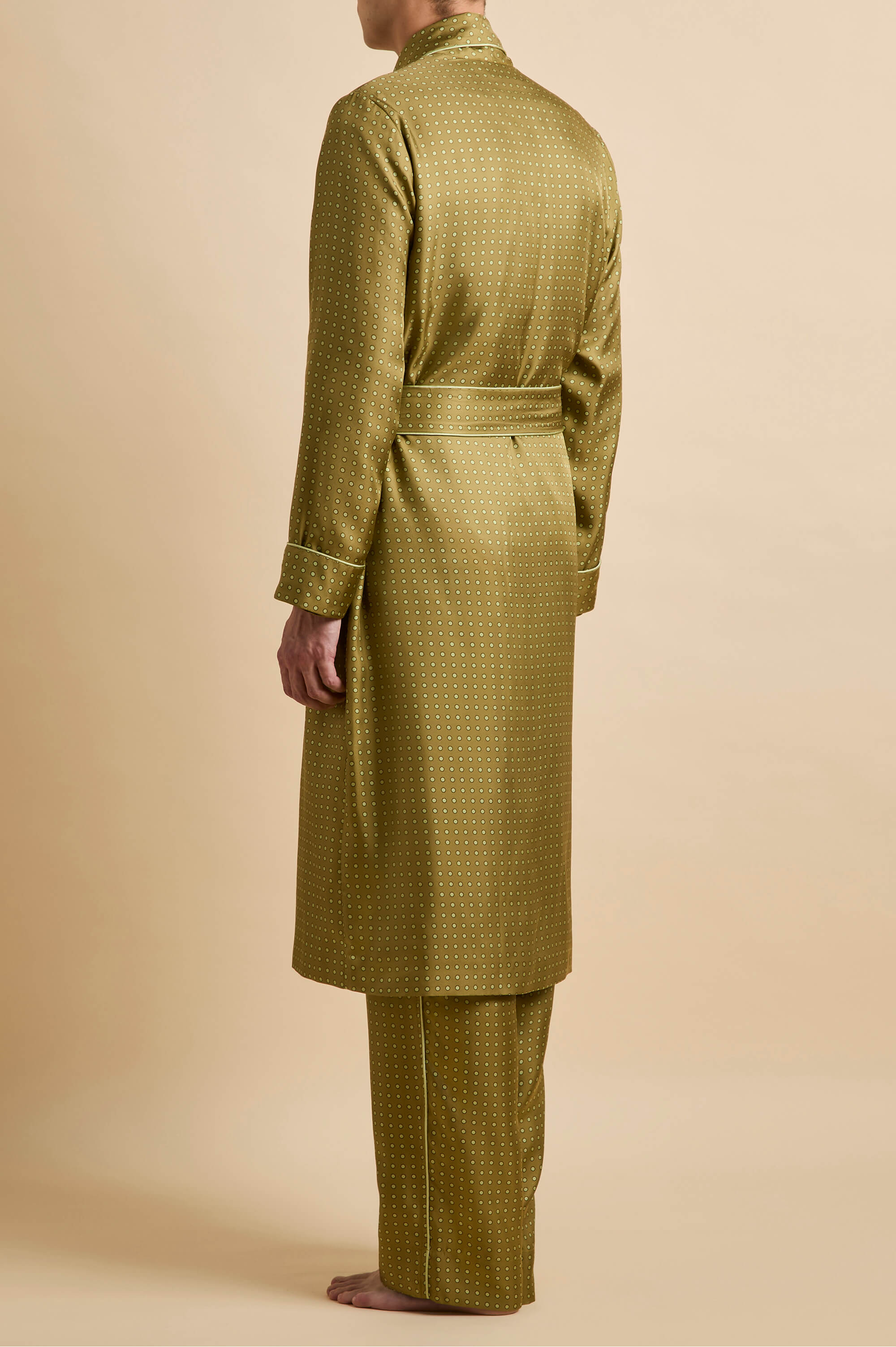Mescal Lucien Green Polka Dot Robe in Silk Twill