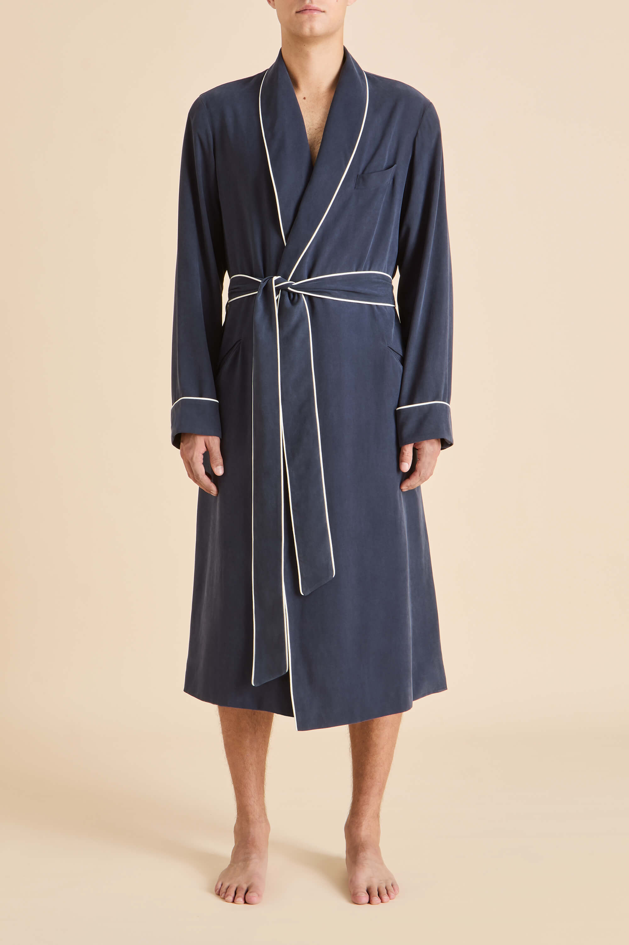 mescal navy robe in sandwashed silk 