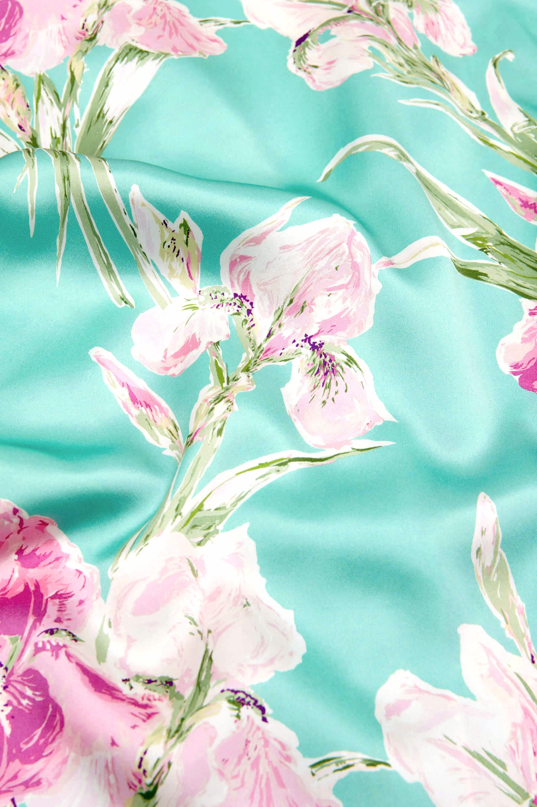 Mimi Abalone Turquoise Floral Robe in Silk Satin