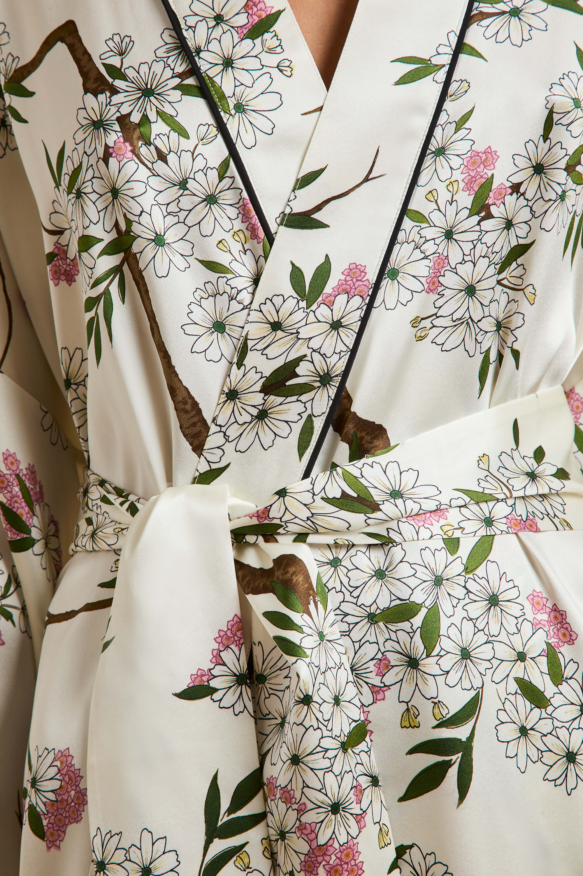 Mimi Ana Ivory Blossom Robe in Silk Satin
