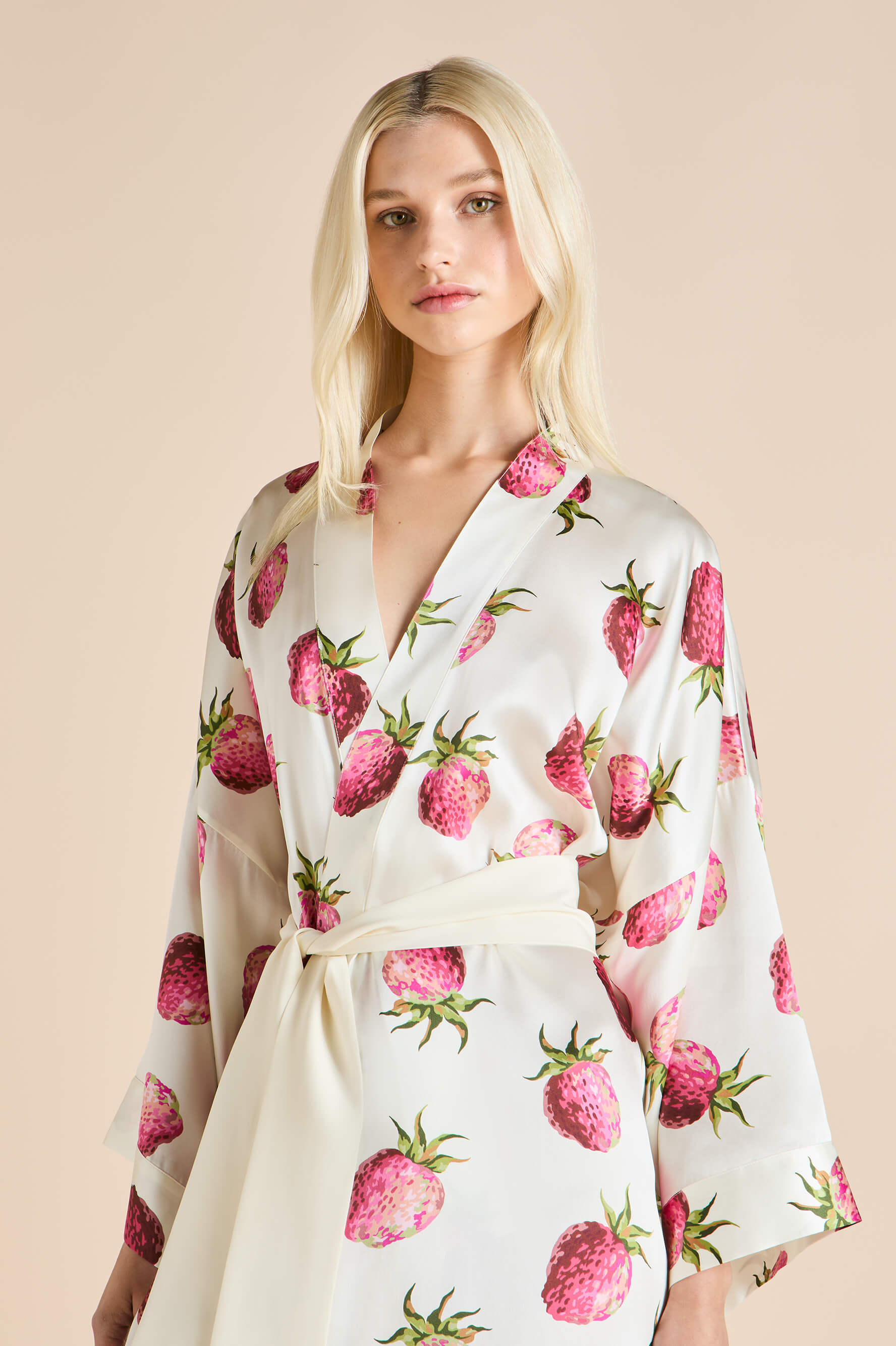 Mimi Blythe Ivory Strawberry Robe in Silk Satin