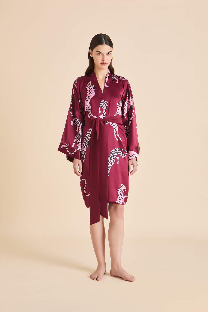 Mimi Cherie Red Leopard Robe in Silk Satin | Olivia von Halle
