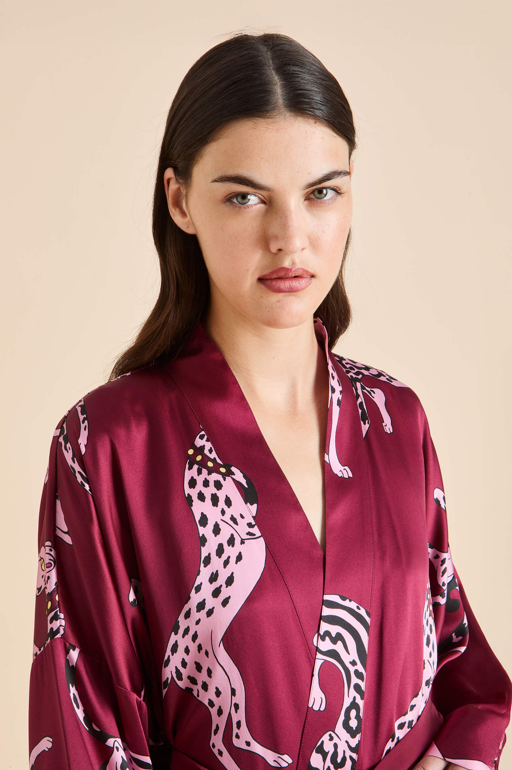 mimi cherie red leopard robe in silk satin 