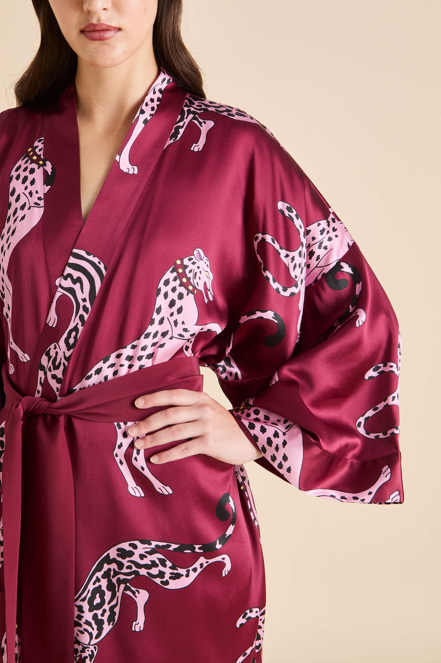 Mimi Cherie Red Leopard Robe in Silk Satin