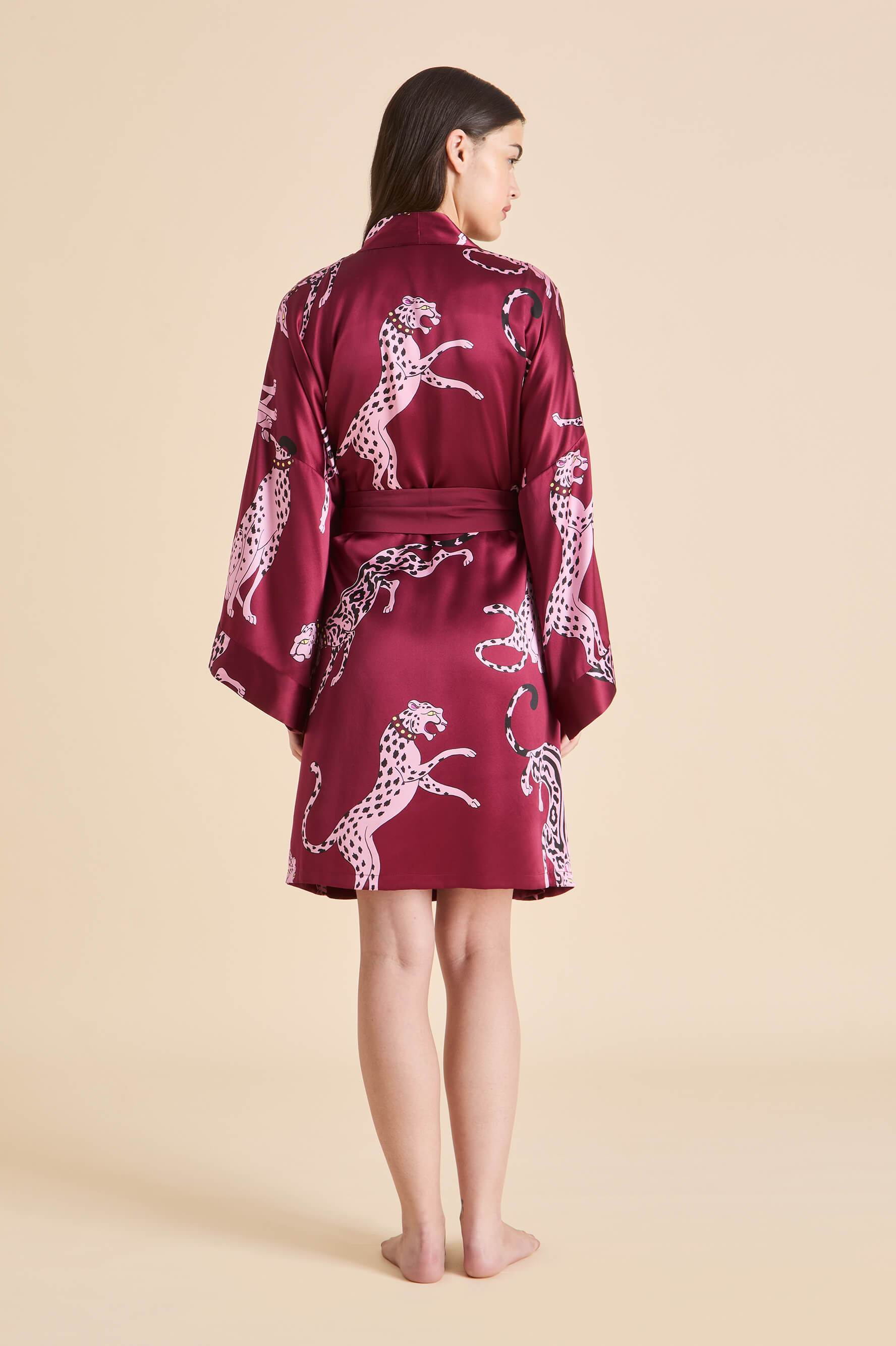 Mimi Cherie Red Leopard Robe in Silk Satin | Olivia von Halle