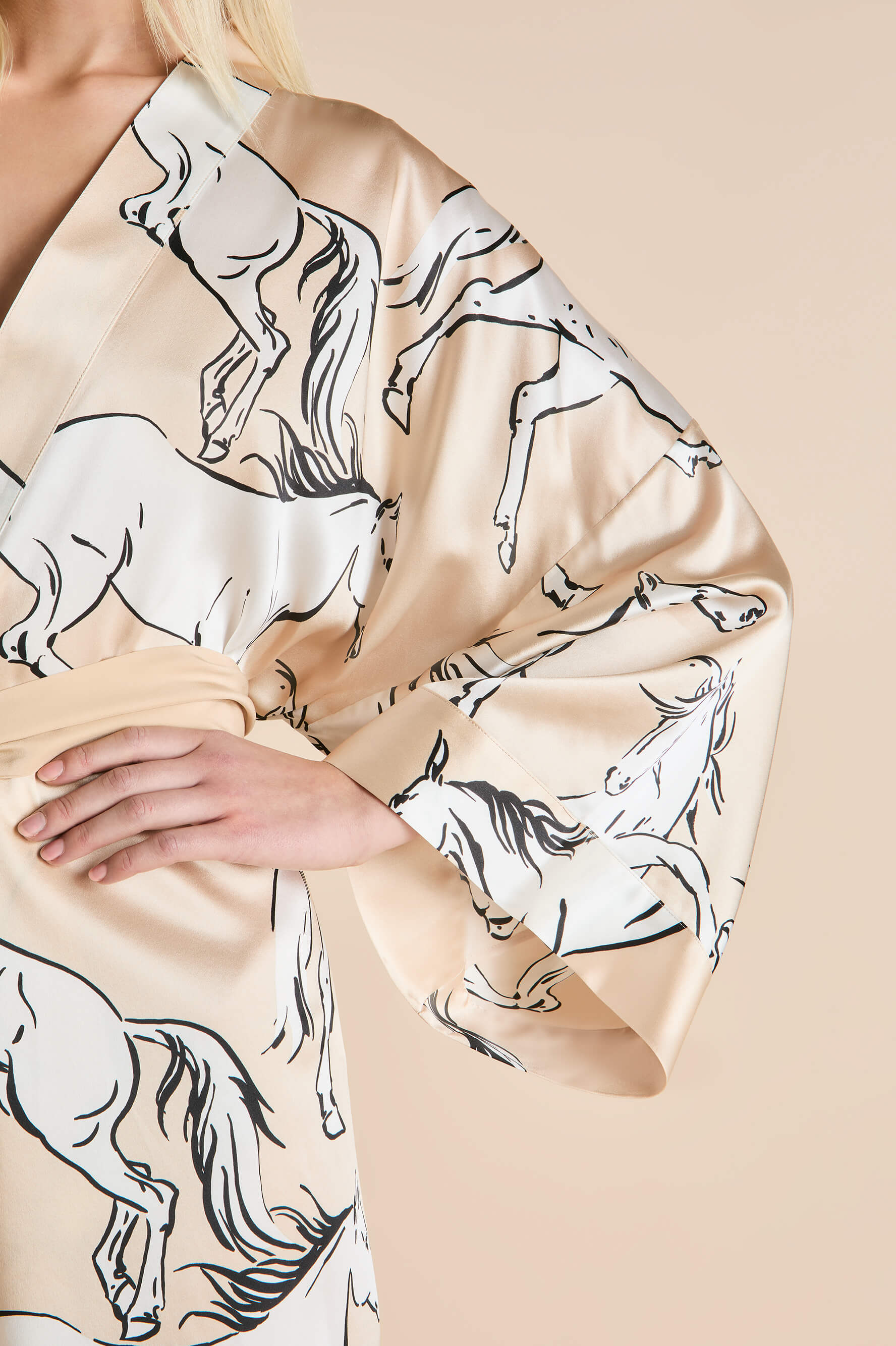 Mimi Clementine Caramel Horse Robe in Silk Satin