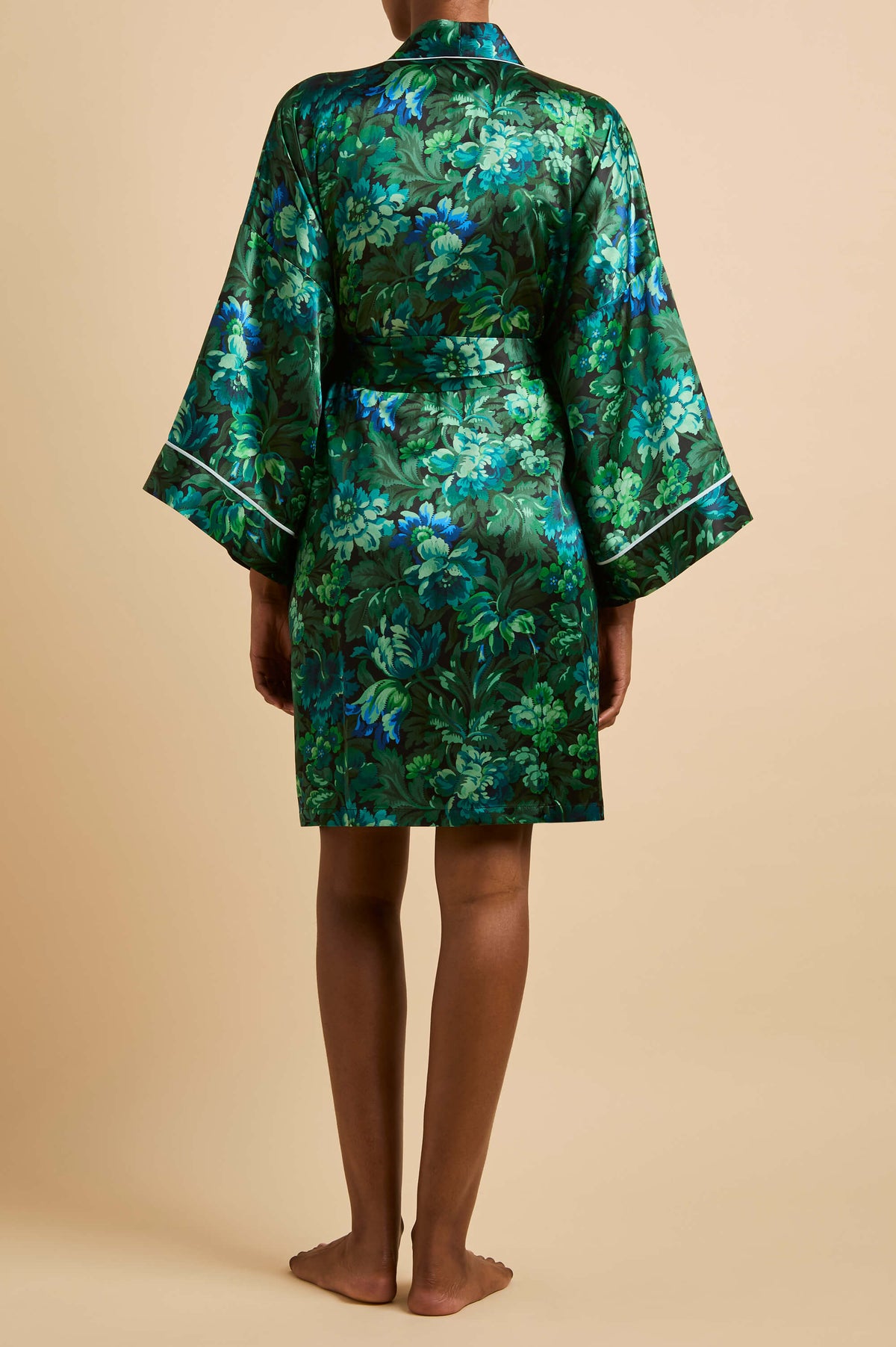 Mimi Eden Green Floral Robe in Silk Satin