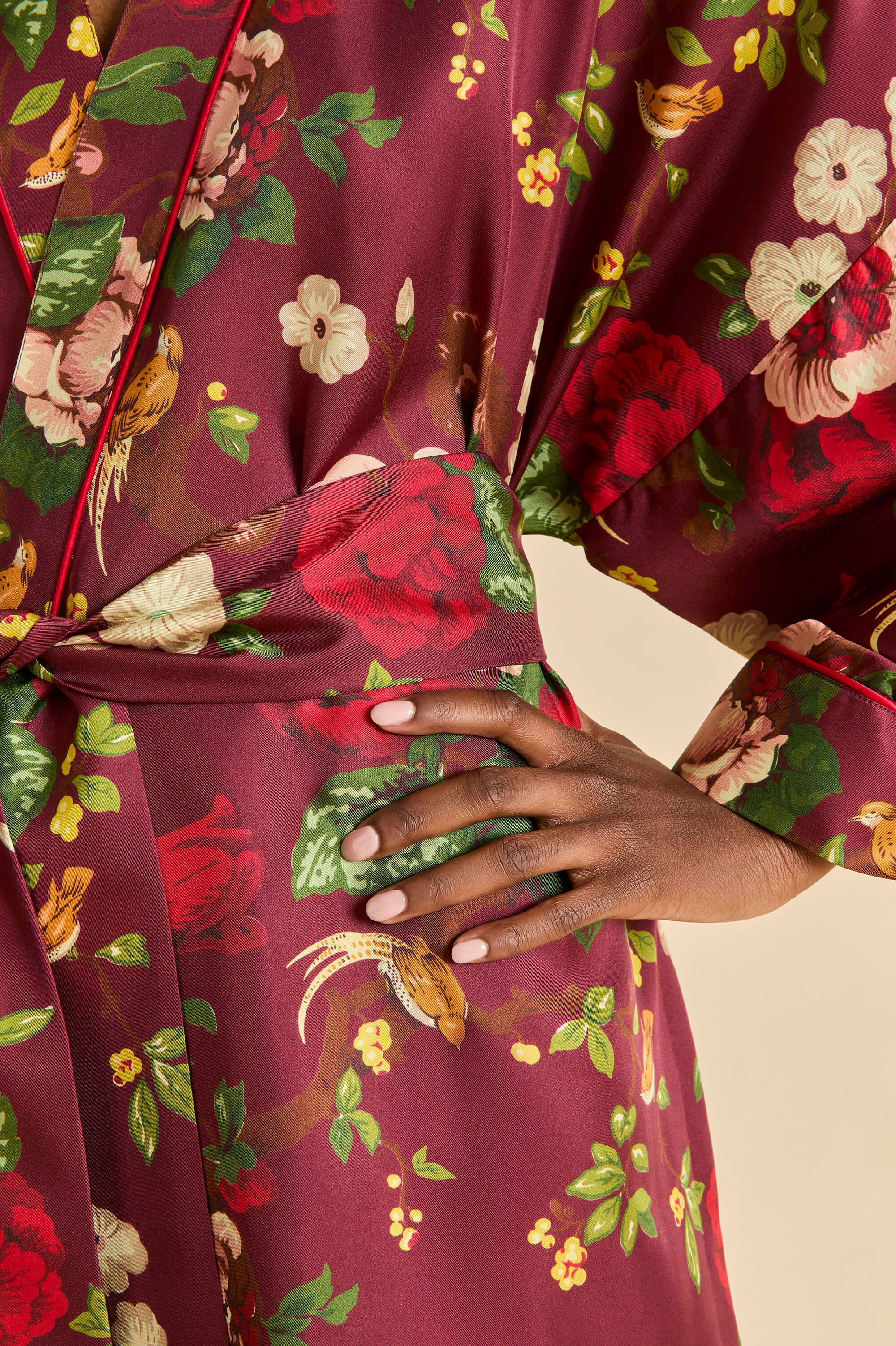 Mimi Florian Red Floral Robe in Silk Twill