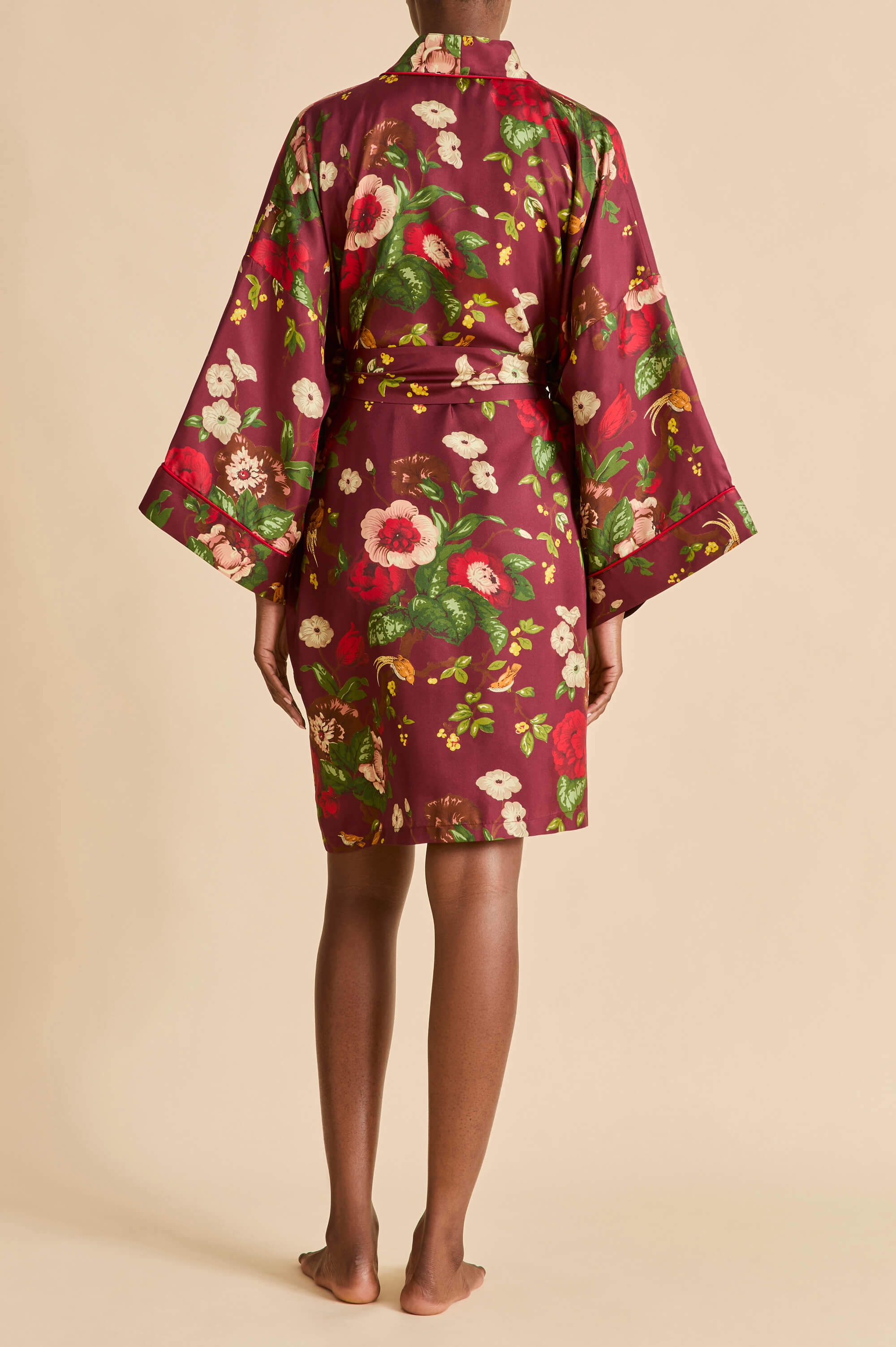 Mimi Florian Red Floral Robe in Silk Twill