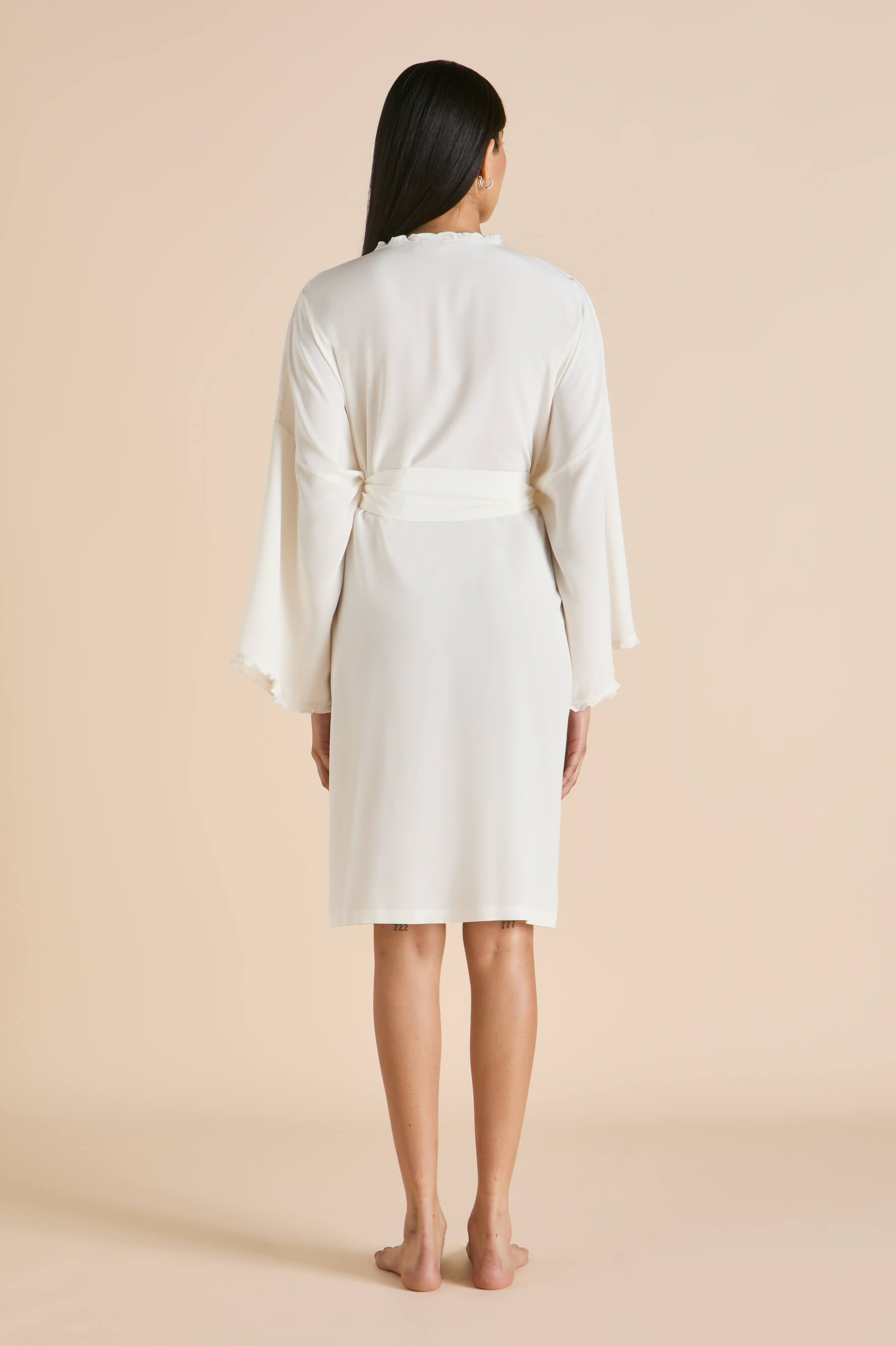 Mimi Ivory Frilled Robe in Silk Crêpe de Chine