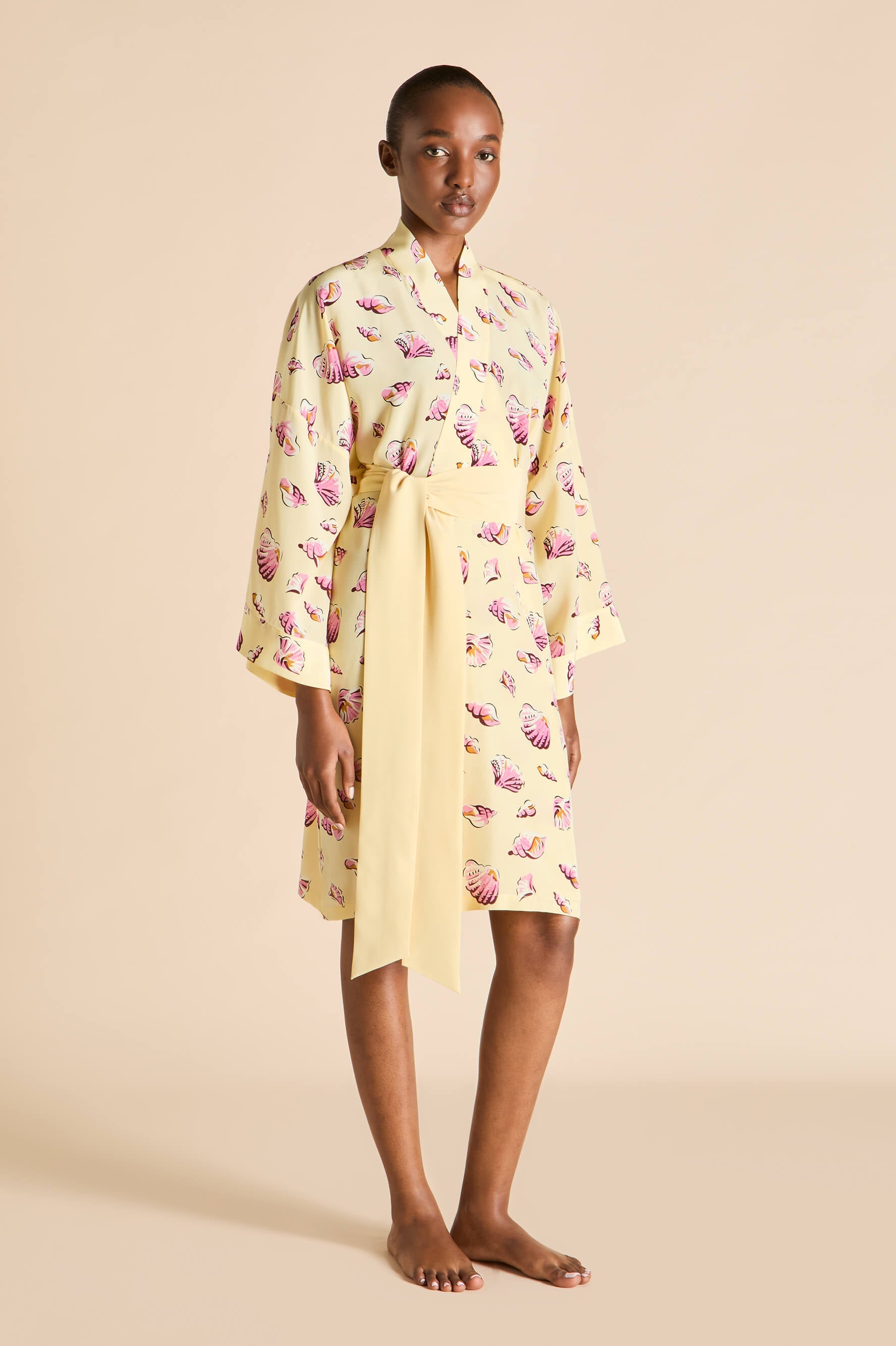 Mimi Junonia Yellow Seashell Robe in Silk Crêpe de Chine