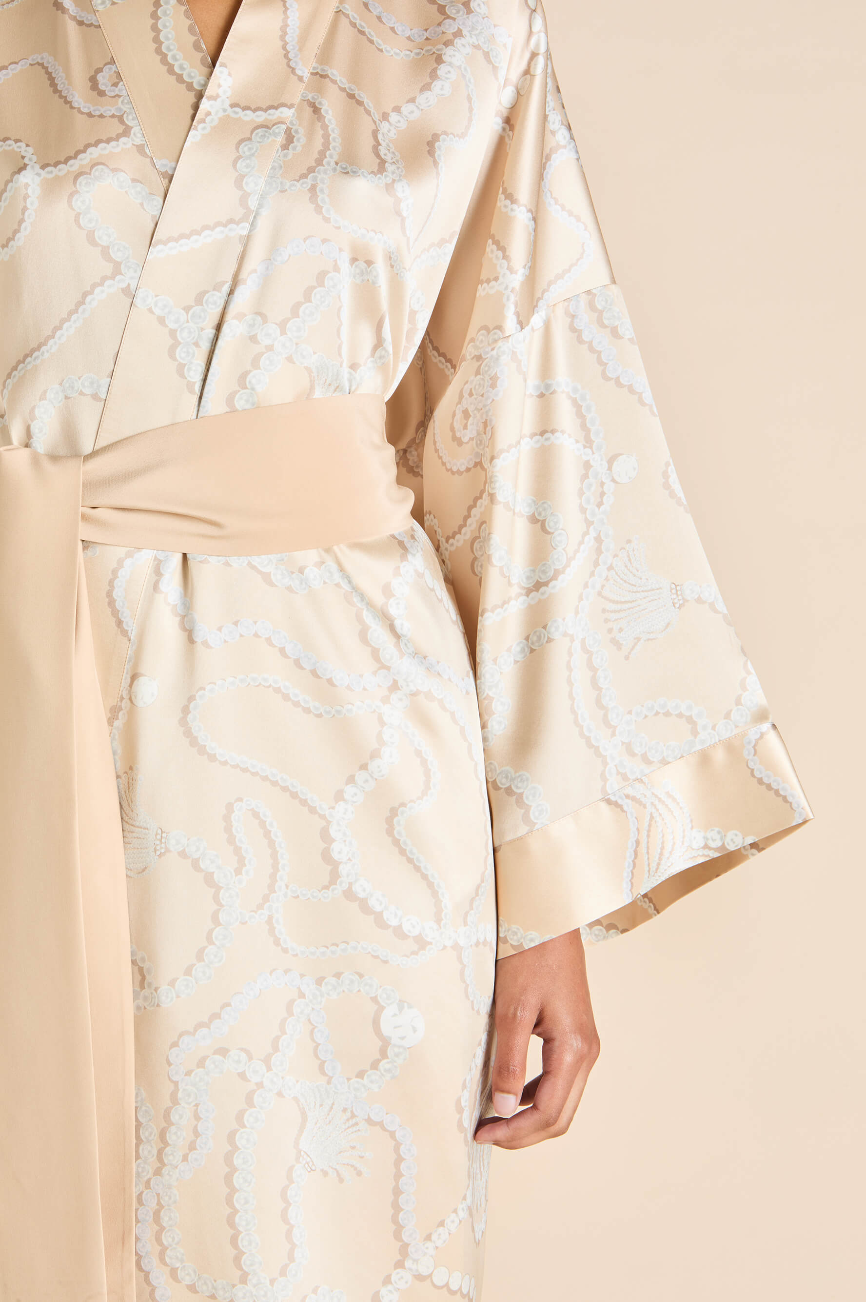 Mimi Pearl Pink Jewel Robe in Silk Satin | Olivia von Halle