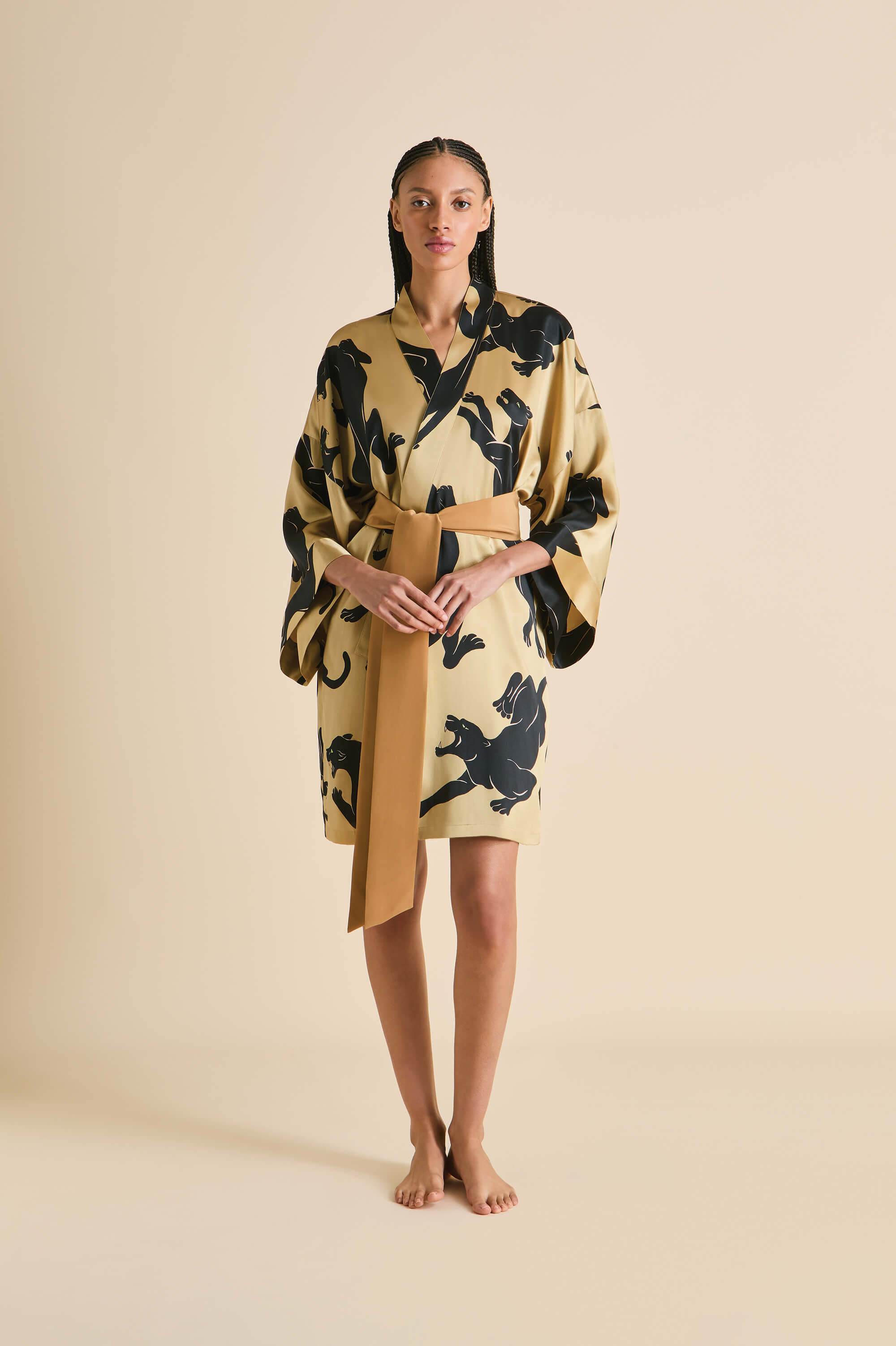 Mimi Perriand Gold Panther Robe in Silk Satin