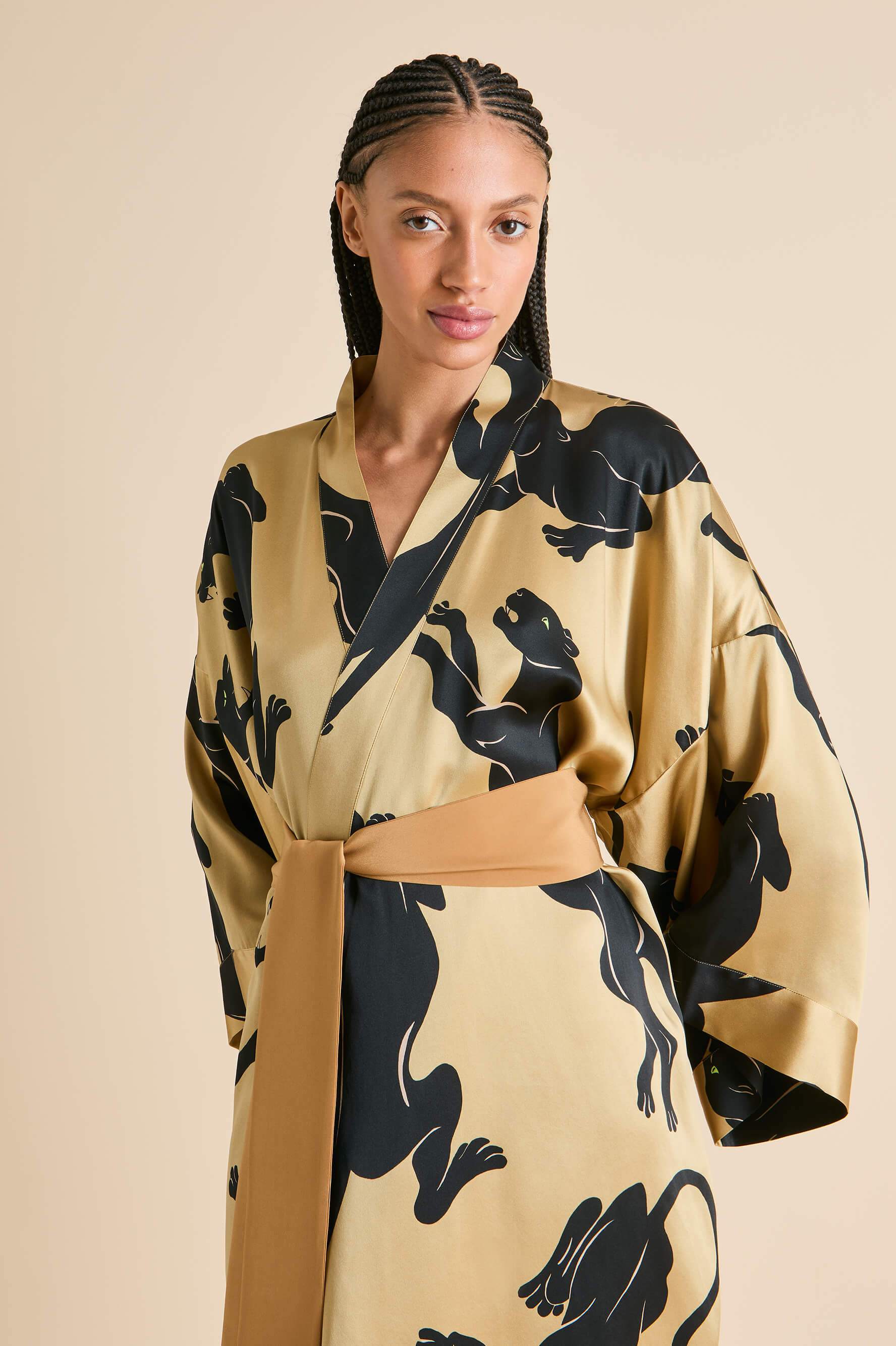 Mimi Perriand Gold Panther Robe in Silk Satin