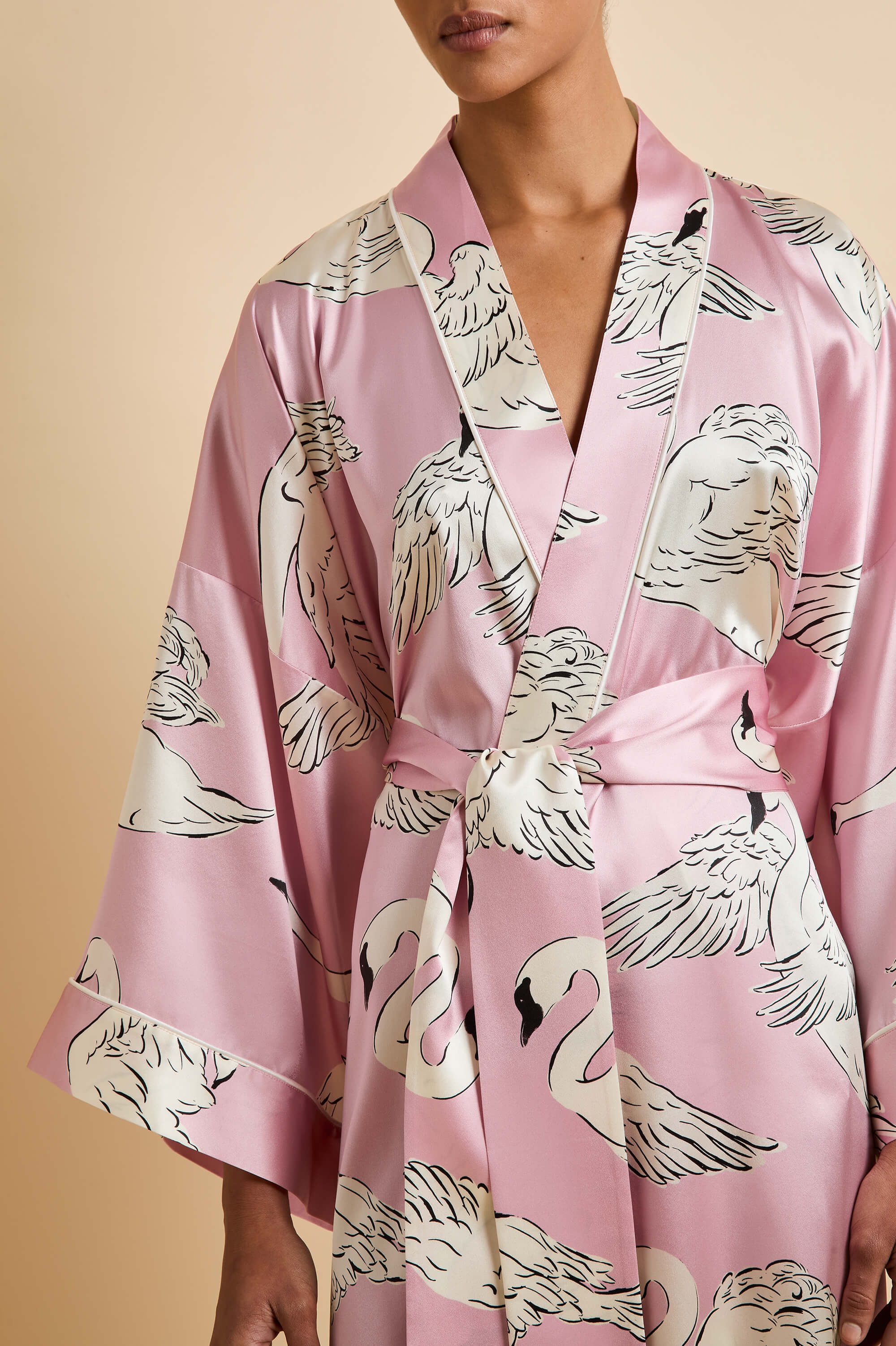 mimi selene pink swan robe in silk satin 