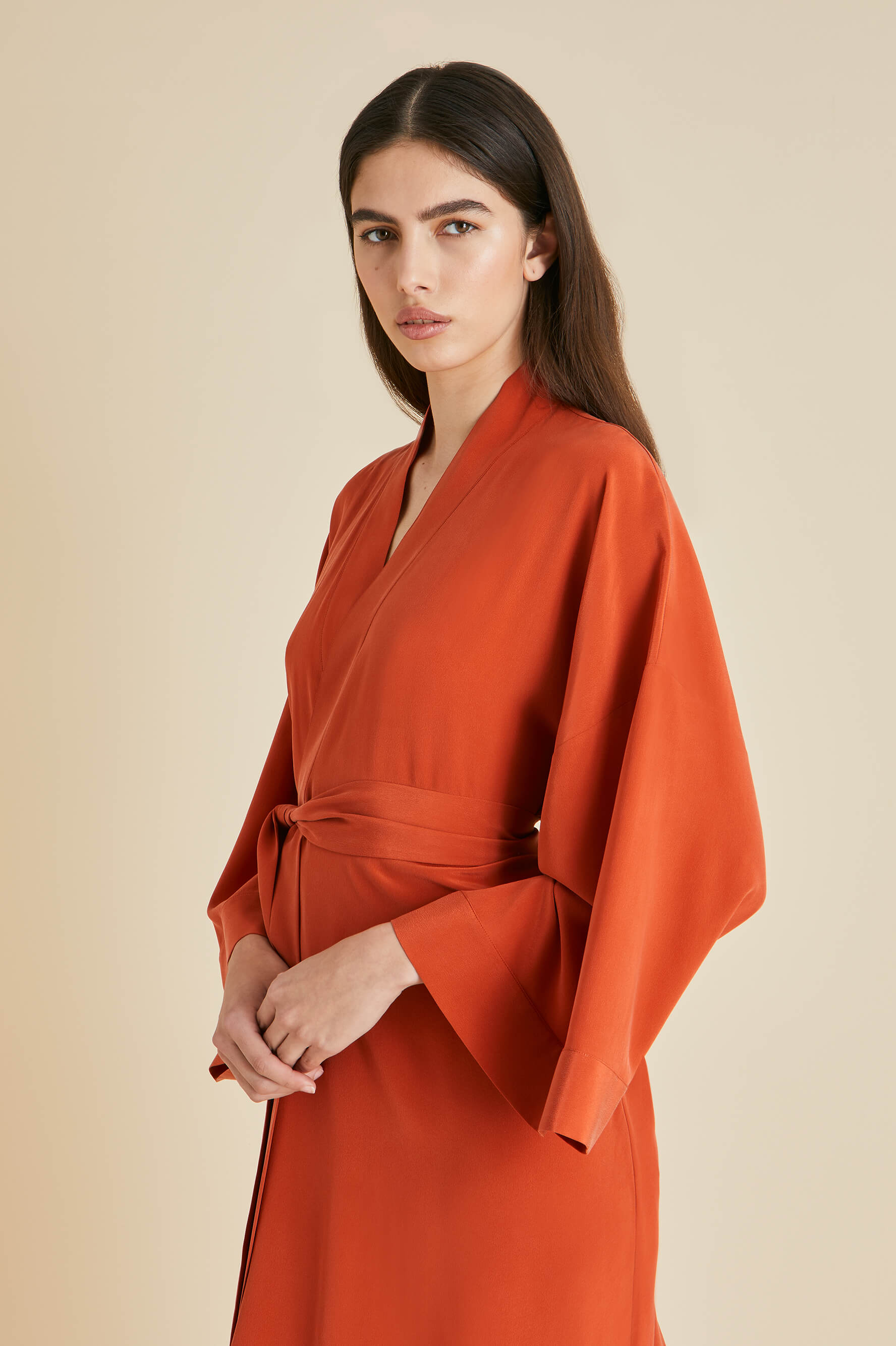 Mimi Red Robe in Silk Crêpe de Chine