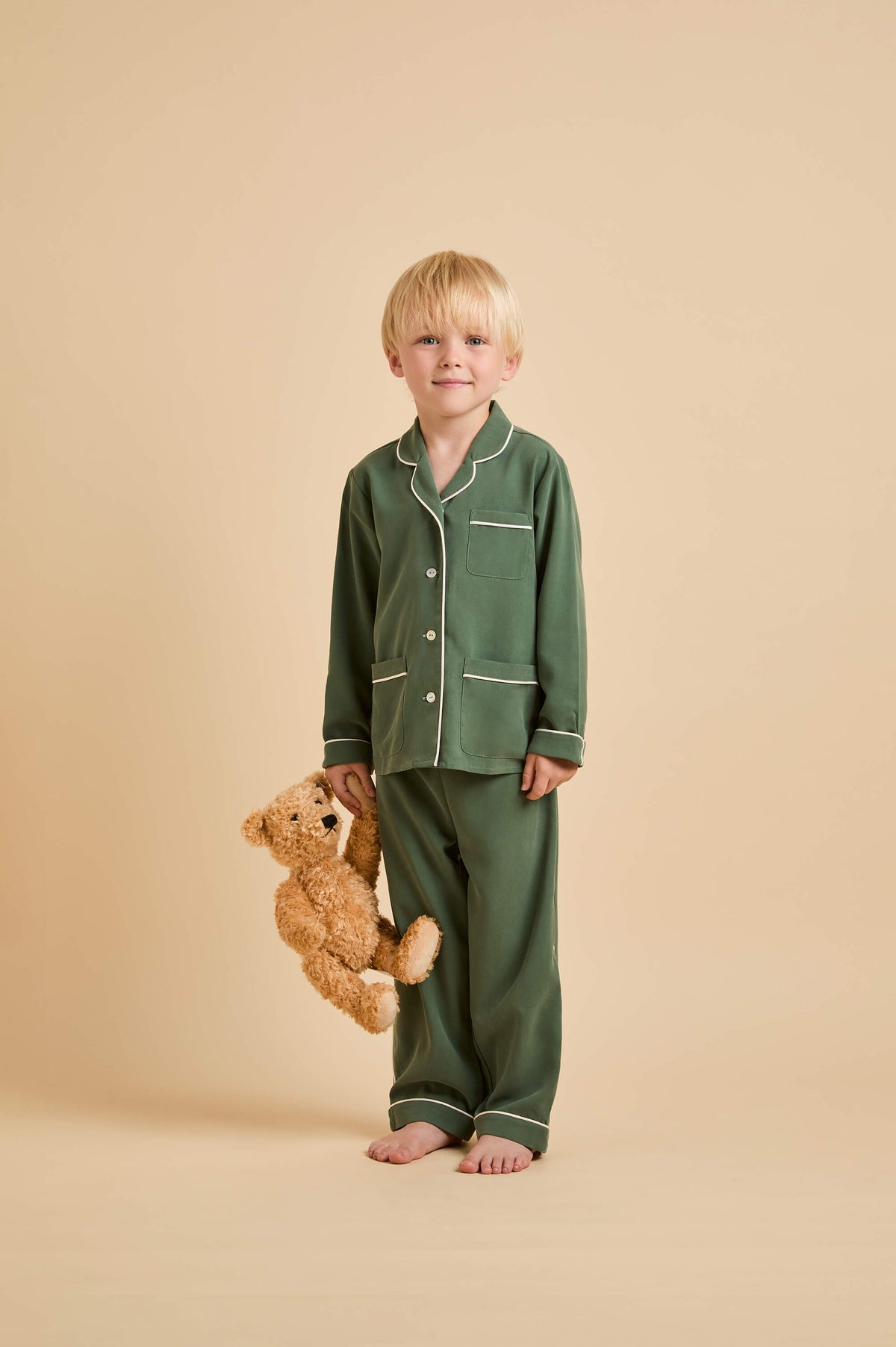 mini coco green pyjamas in sandwashed silk 