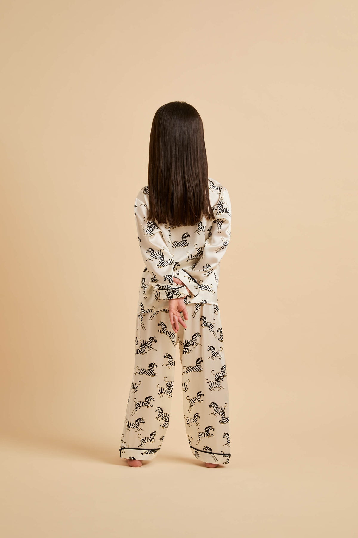 Mini Lila Zebedee Ivory Zebra Pyjamas in Silk Satin