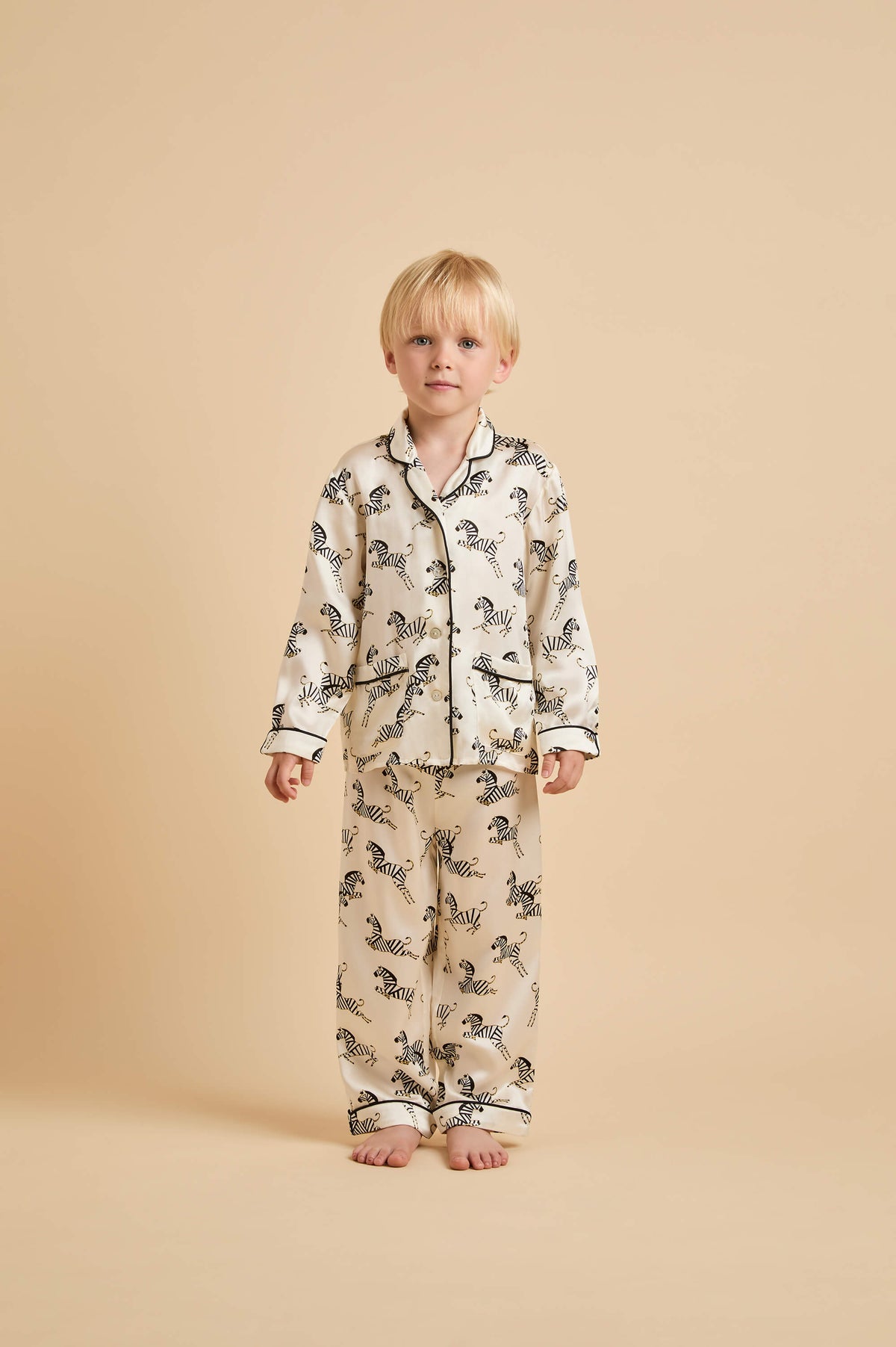 Mini Lila Zebedee Ivory Zebra Pyjamas in Silk Satin