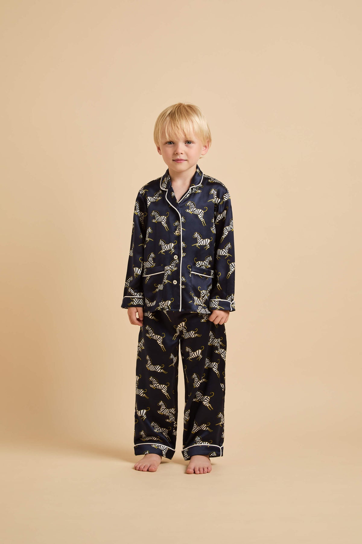 Mini Lila Zizi Navy Zebra Pyjamas in Silk Satin